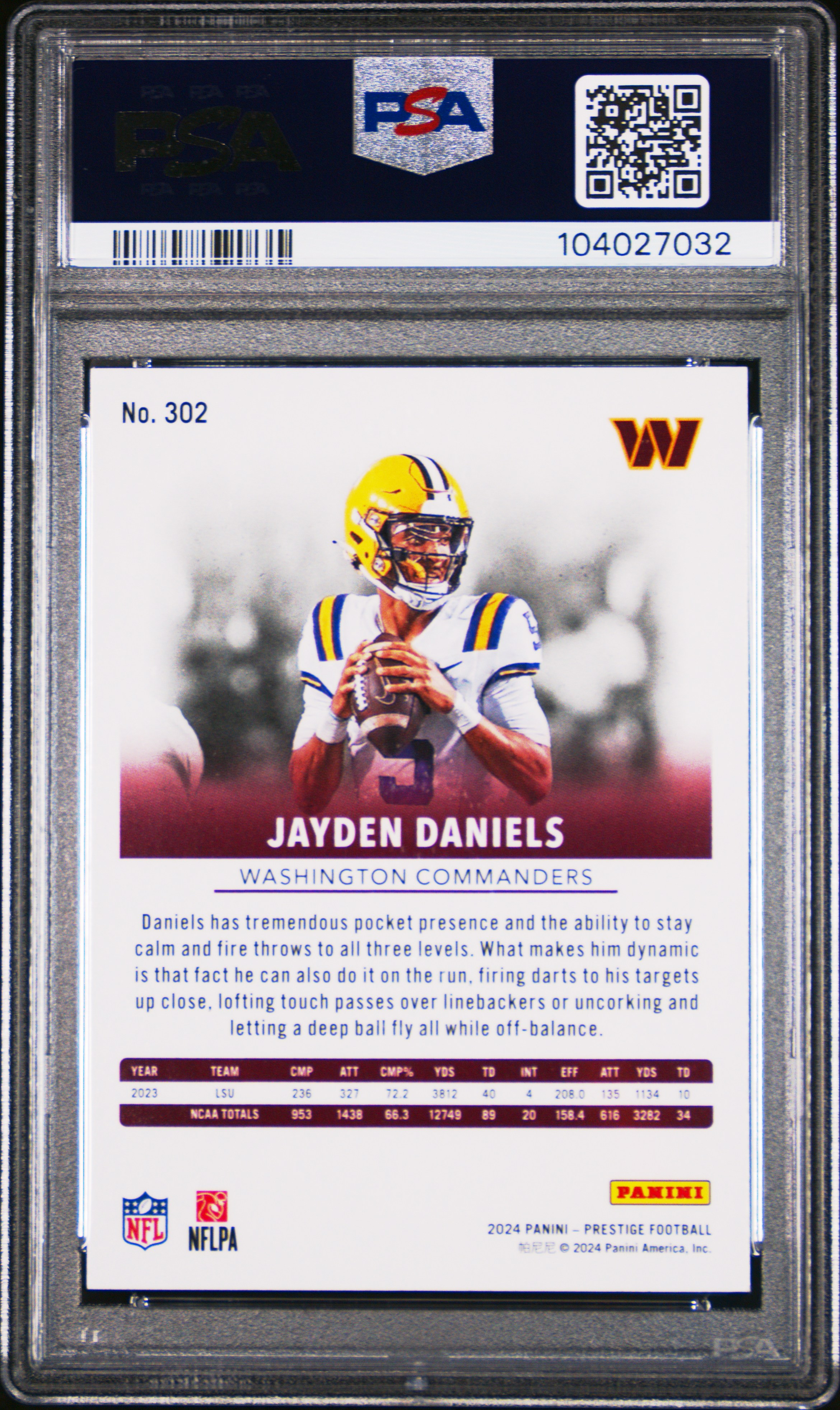 2024 Panini Prestige Jayden Daniels #302 Mint 9 back