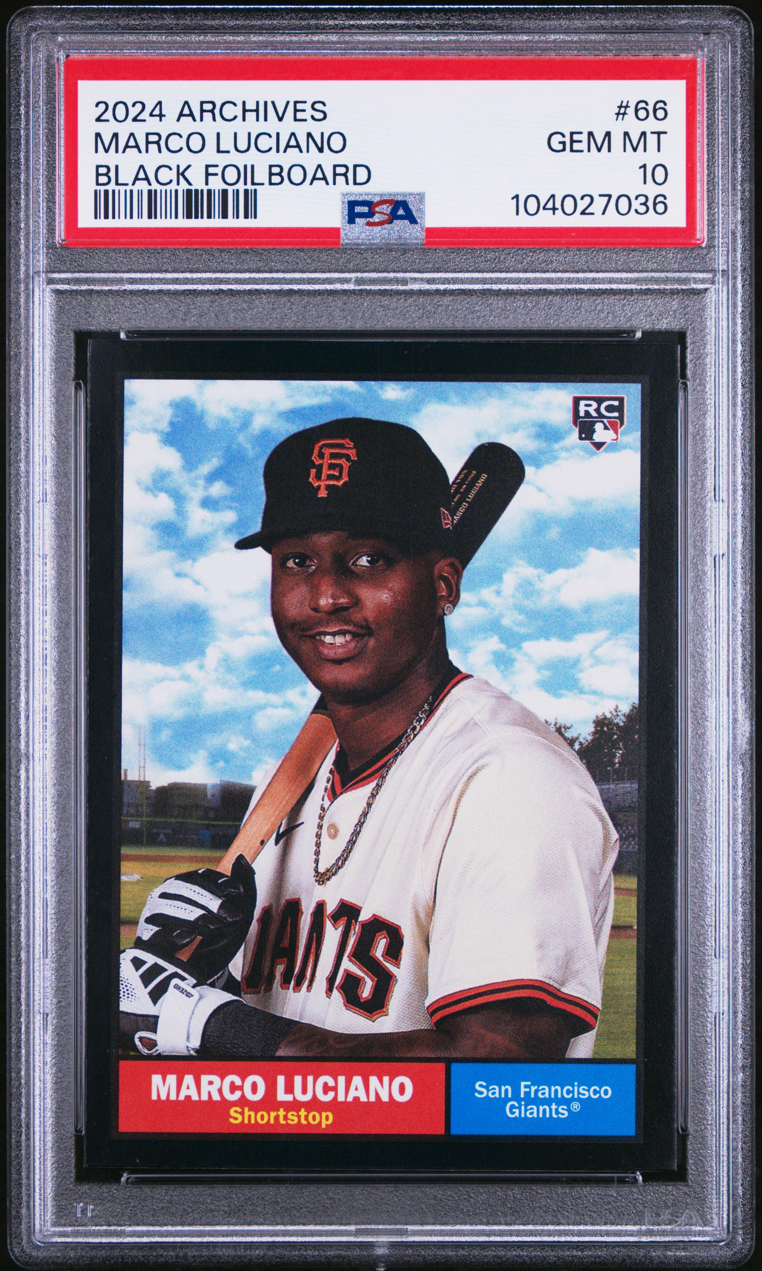 2024 Topps Archives Marco Luciano #66 (Black Foilboard) Gem Mt 10 front