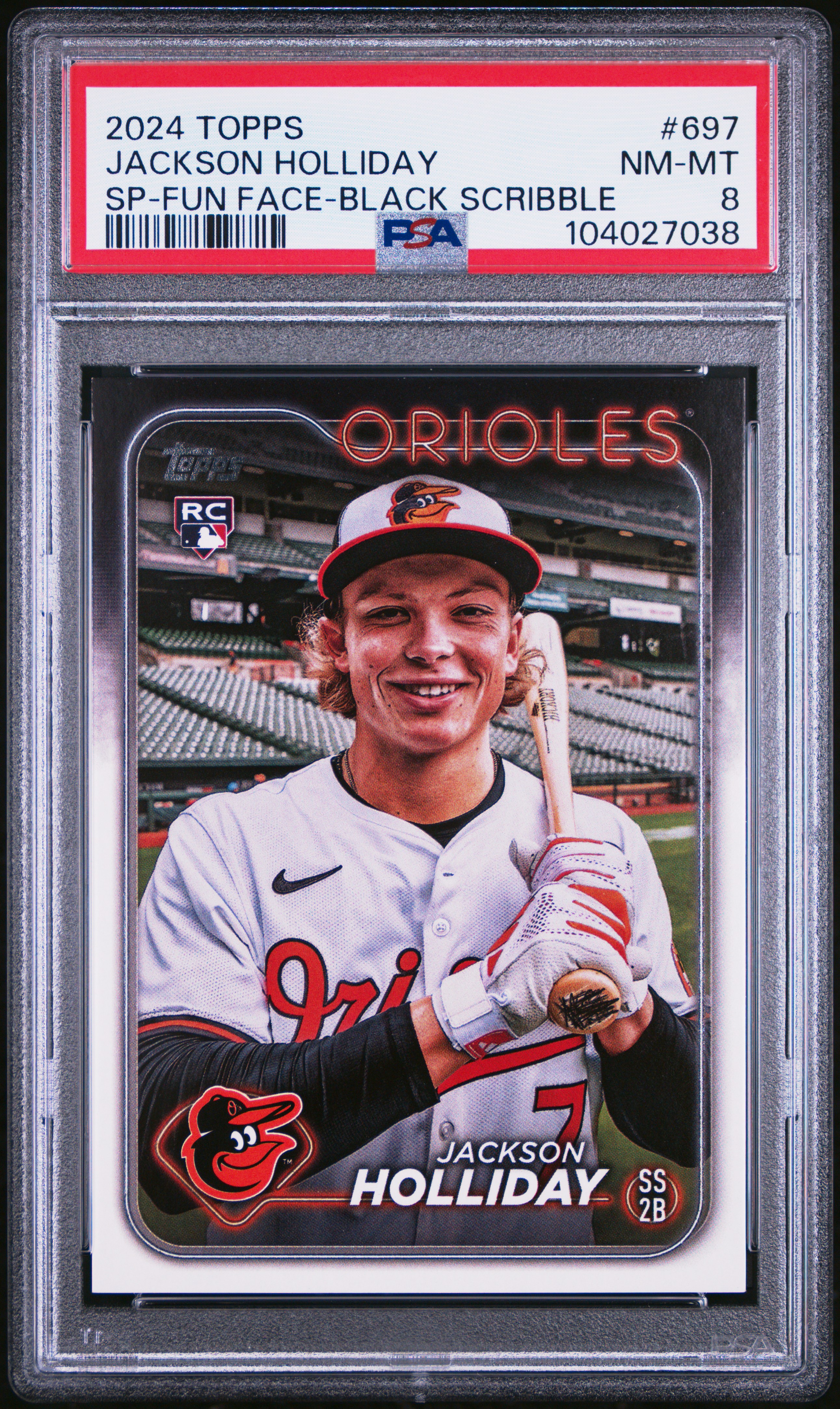 2024 Topps Jackson Holliday #697 (Sp-Fun Face-Black Scribble) Nm-Mt 8 front