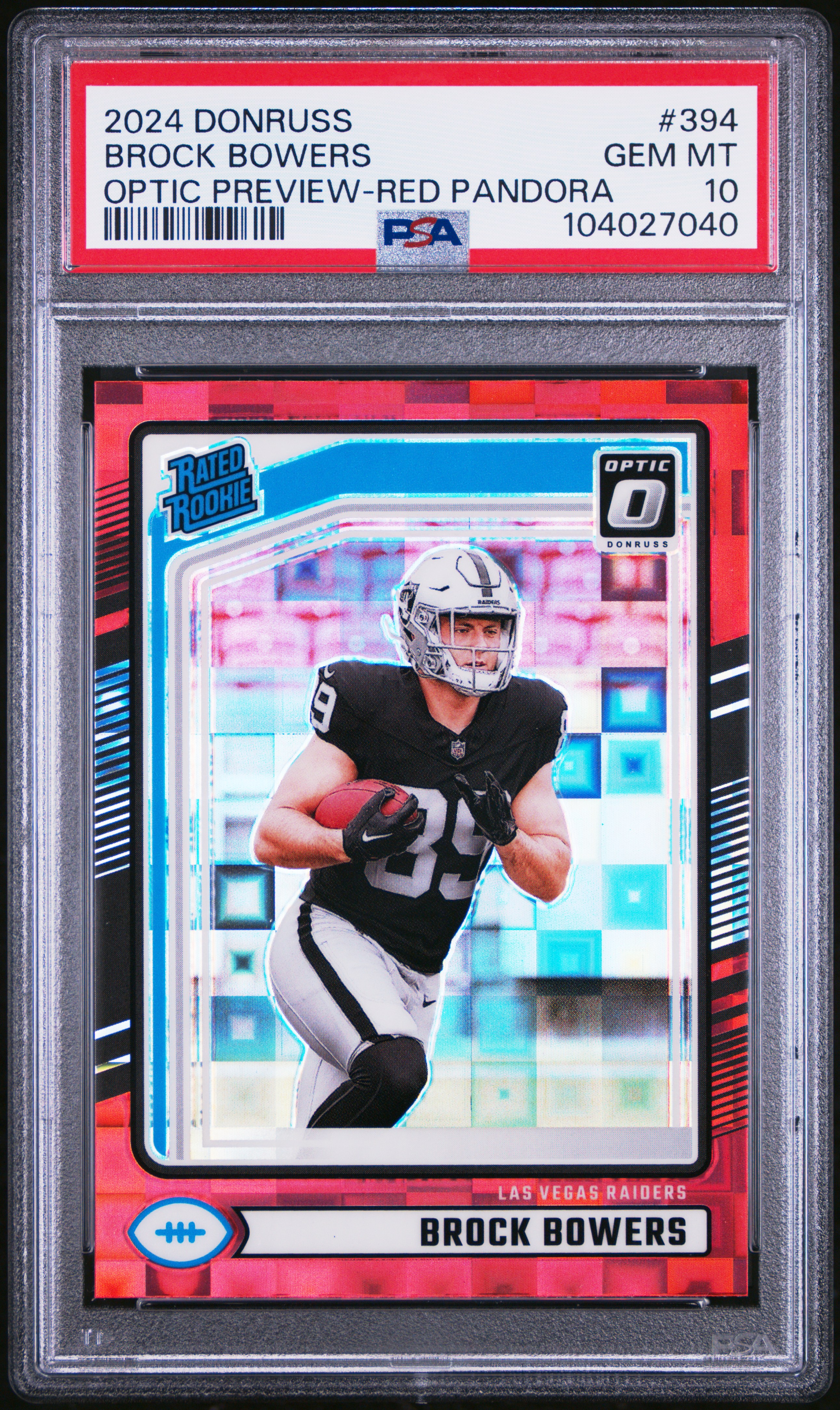 2024 Panini Donruss Brock Bowers #394 (Optic Preview-Red Pandora) Gem Mt 10 front