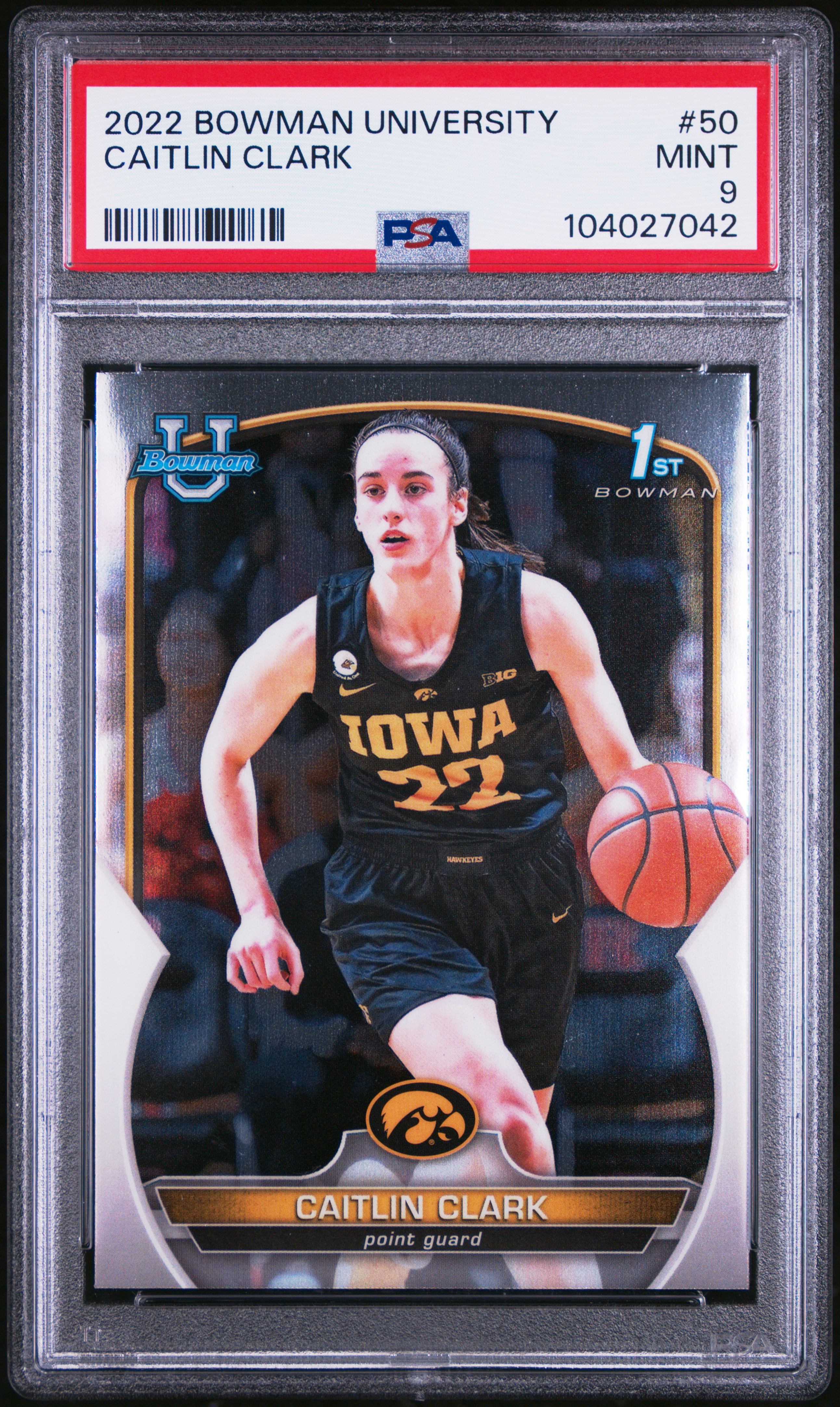 2022 Bowman Chrome University Caitlin Clark #50 Mint 9 front