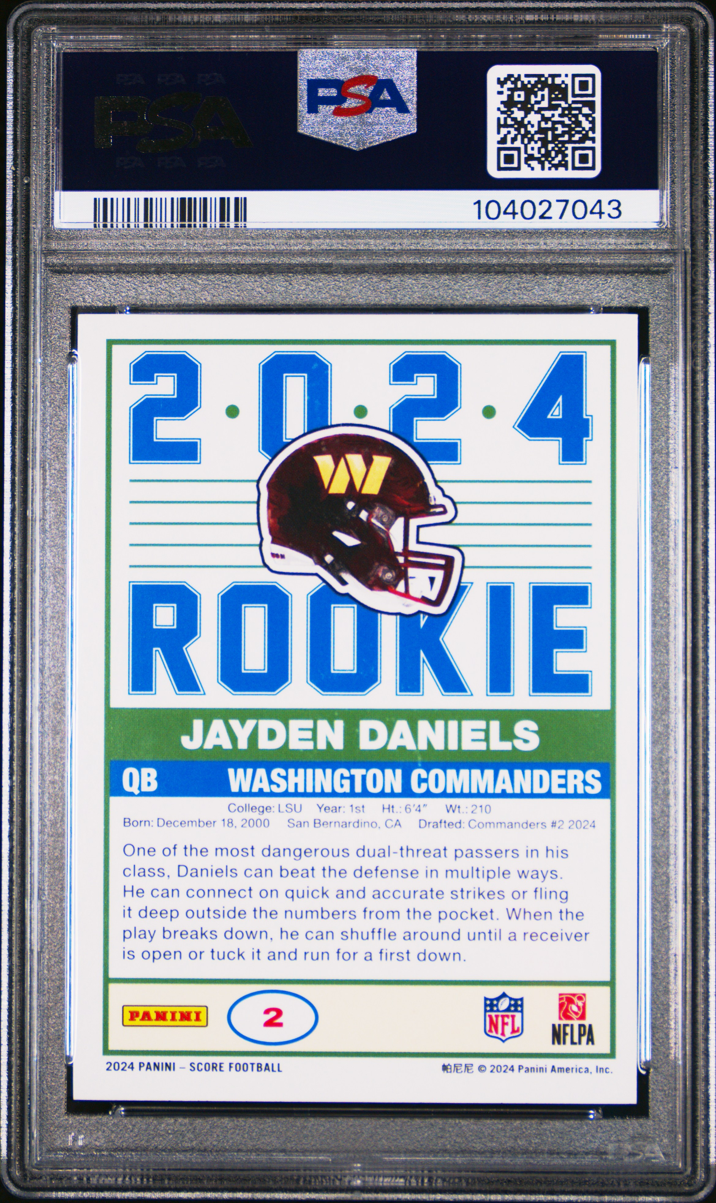 2024 Panini Score 35Th Anniversary Rookie Jayden Daniels #2 Mint 9 back