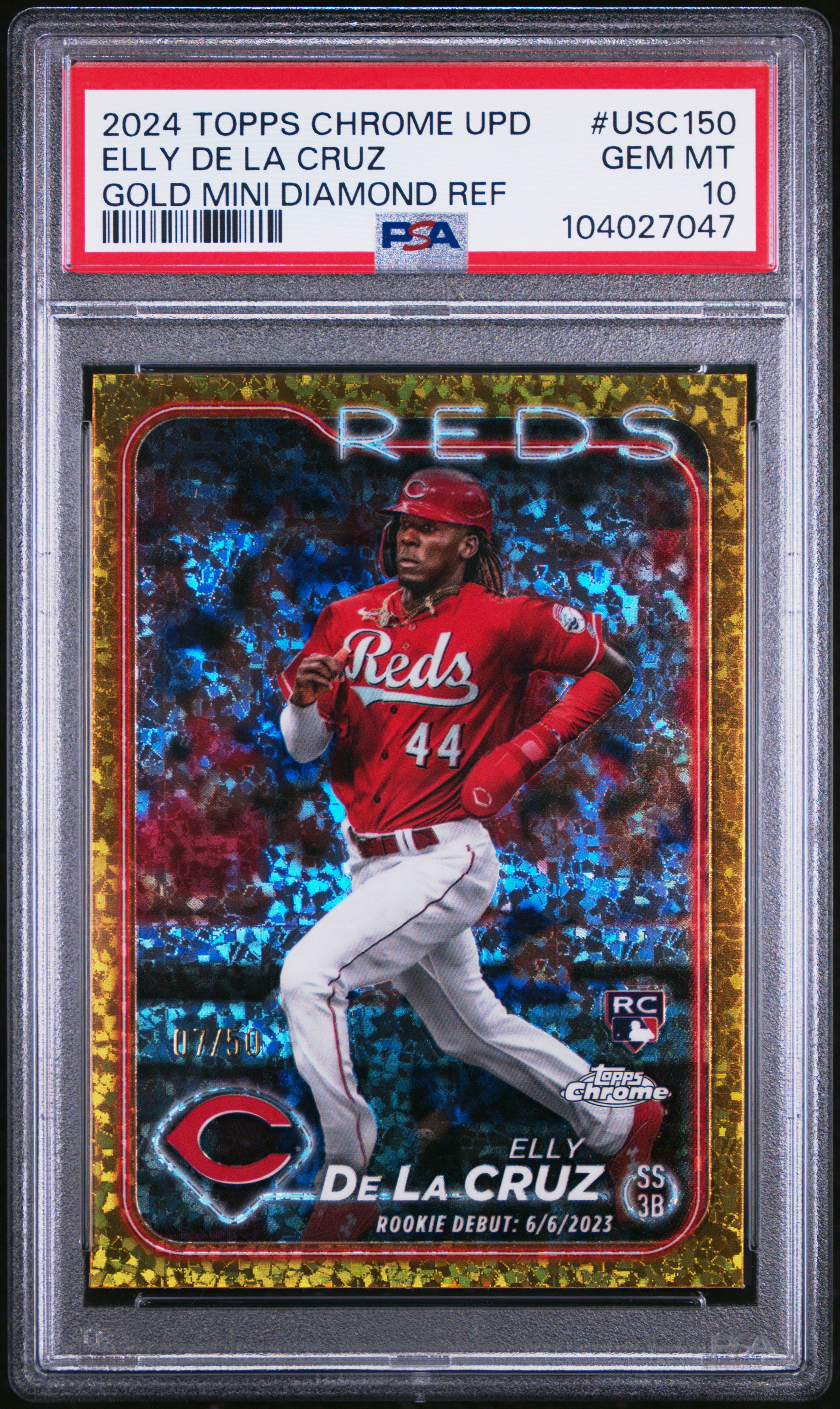 2024 Topps Chrome Update Elly De La Cruz #Usc150 (Gold Mini Diamond Ref) Gem Mt 10 front