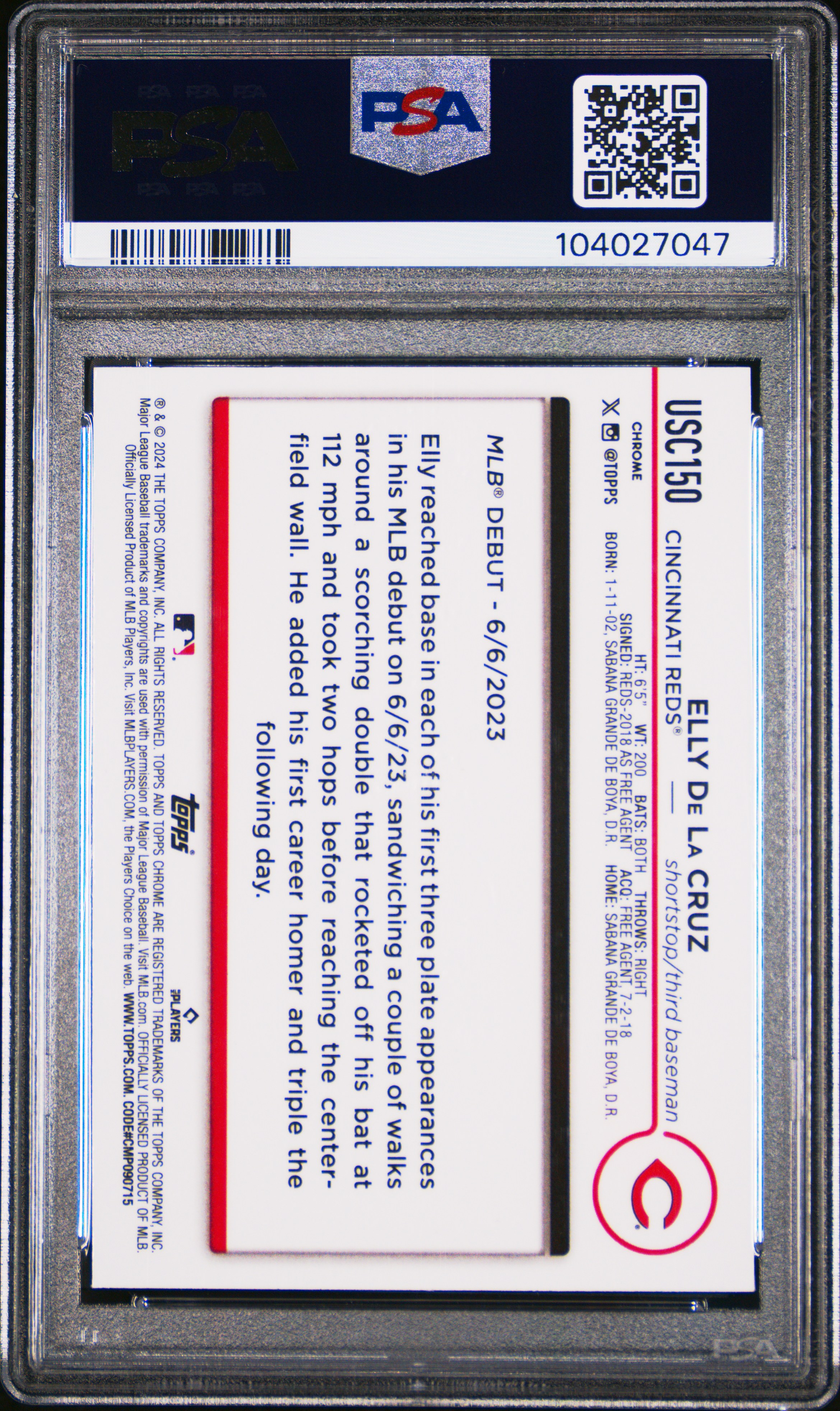 2024 Topps Chrome Update Elly De La Cruz #Usc150 (Gold Mini Diamond Ref) Gem Mt 10 back