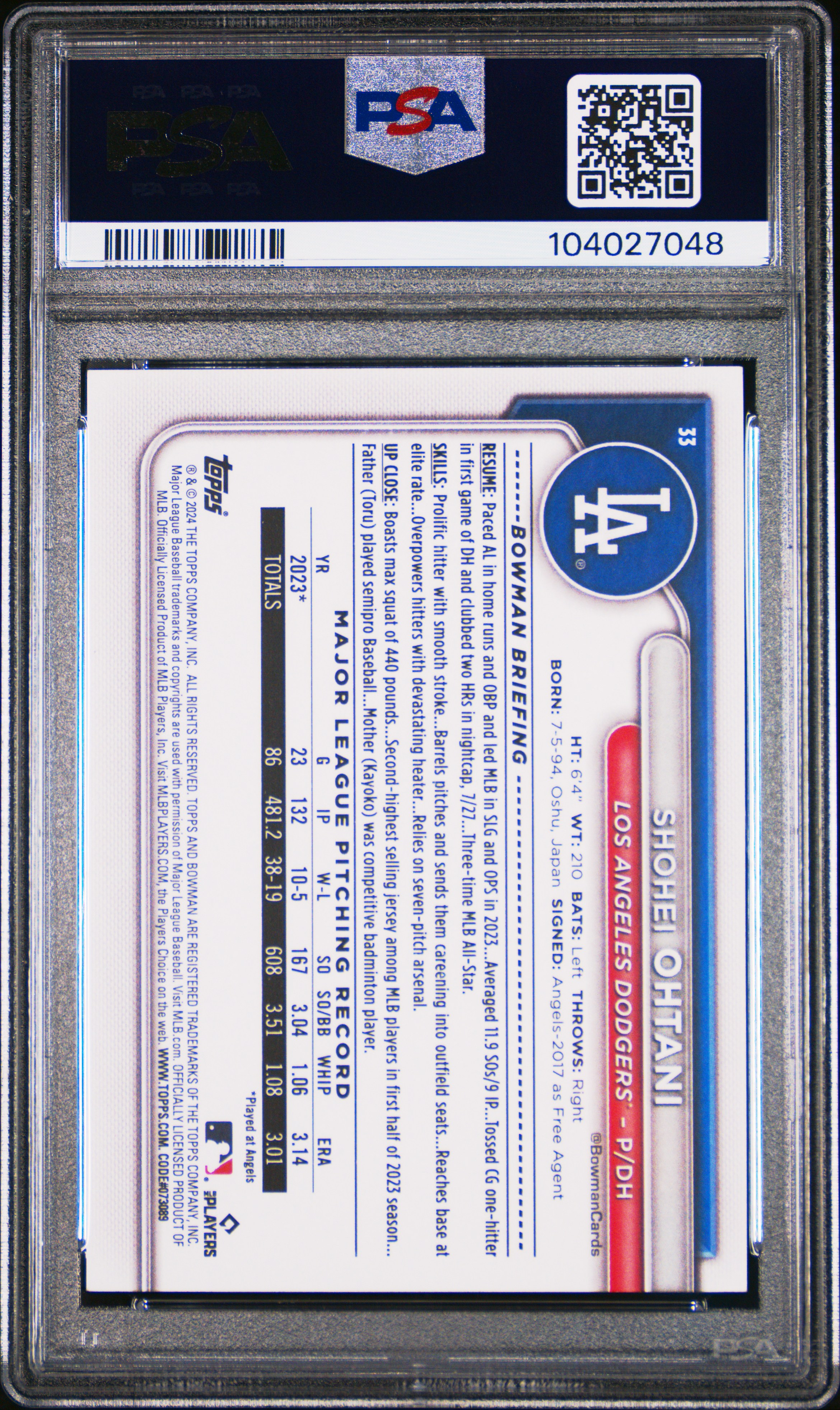 2024 Bowman Shohei Ohtani #33 Mint 9 back