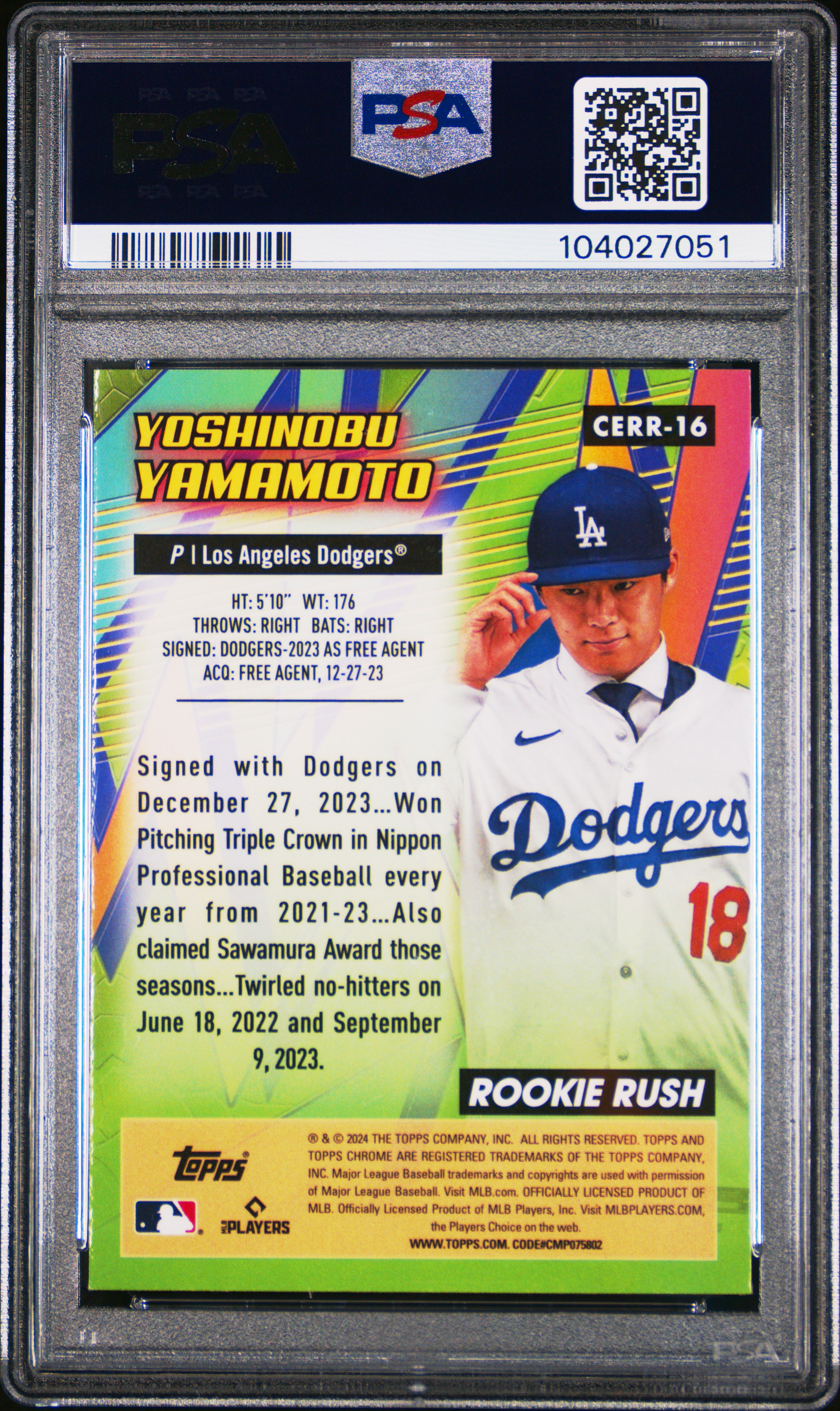 2024 Topps Chrome Chrome All Etch Rookie Rush Yoshinobu Yamamoto #16 Mint 9 back