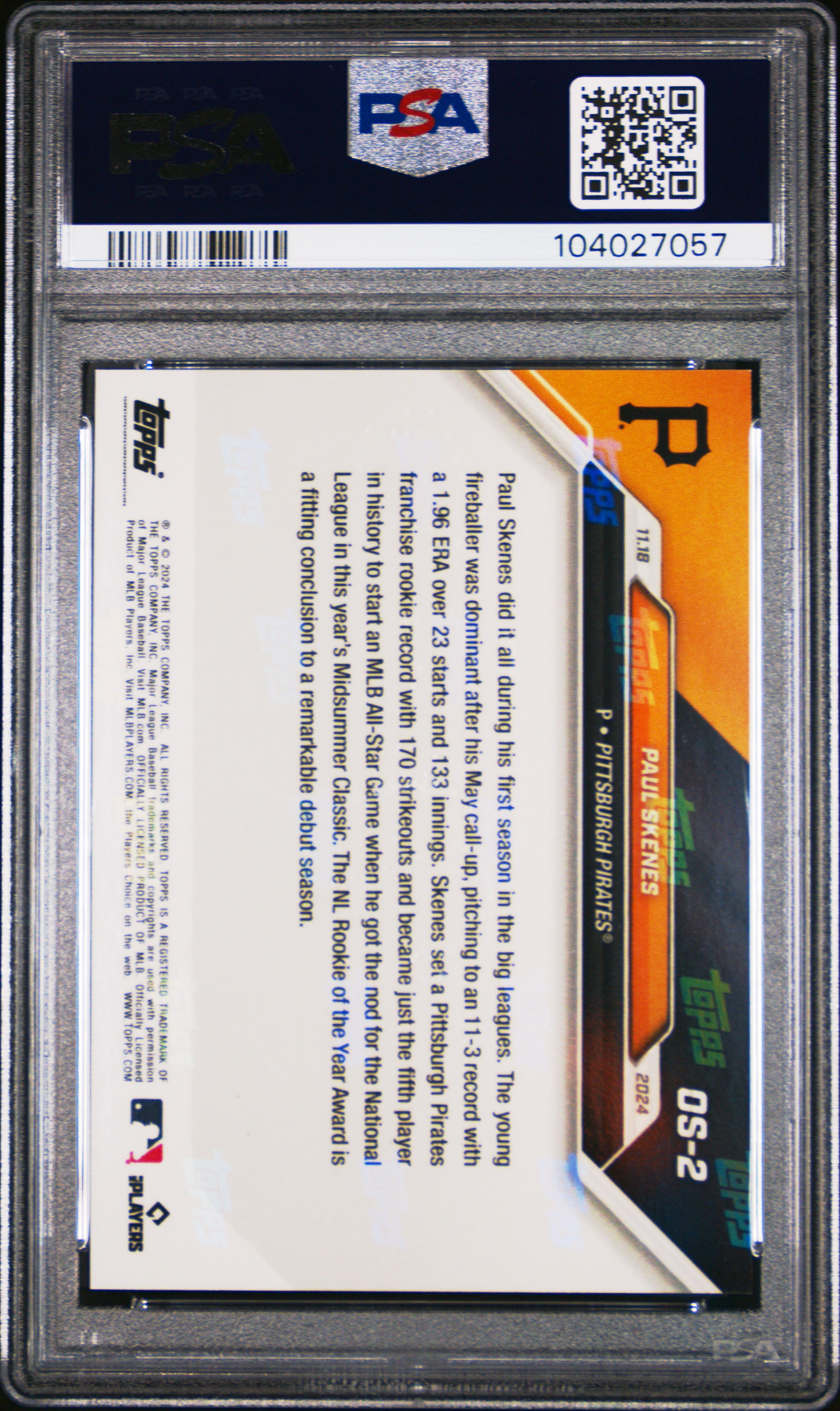 2024 Topps Now Offseason Paul Skenes #Os2 Gem Mt 10 back