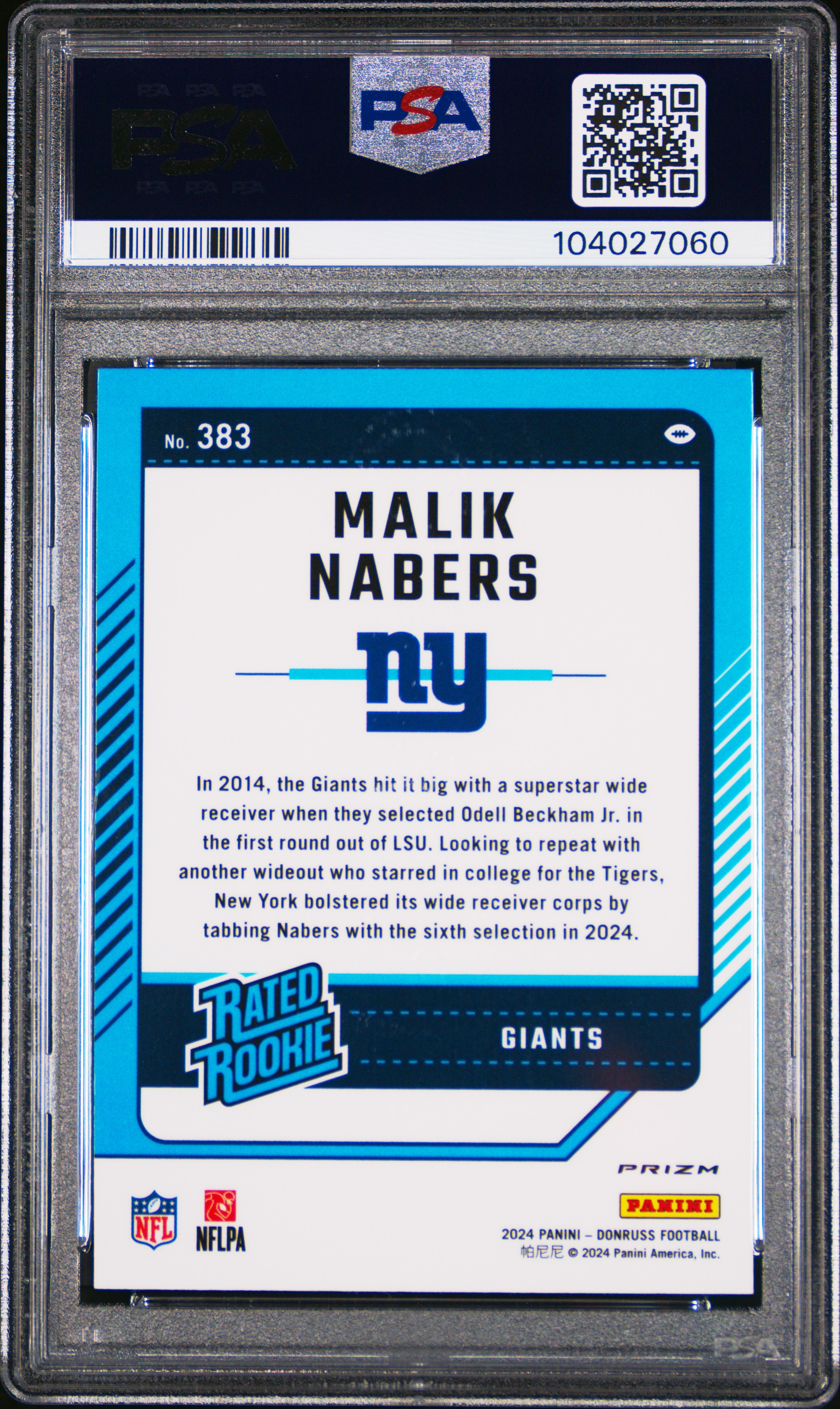 2024 Panini Donruss Malik Nabers #383 (Optic Preview-Red Pandora) Mint 9 back