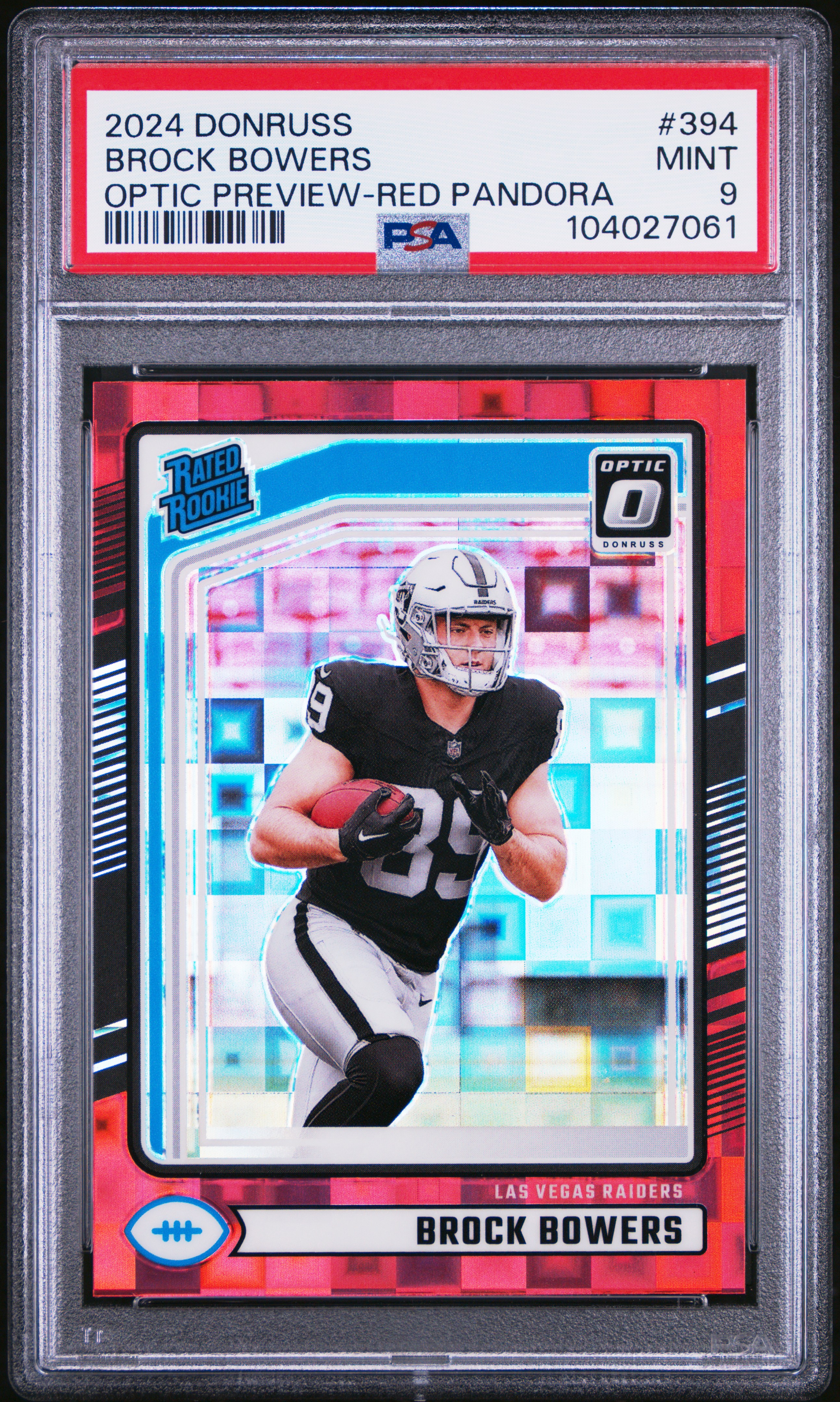 2024 Panini Donruss Brock Bowers #394 (Optic Preview-Red Pandora) Mint 9 front