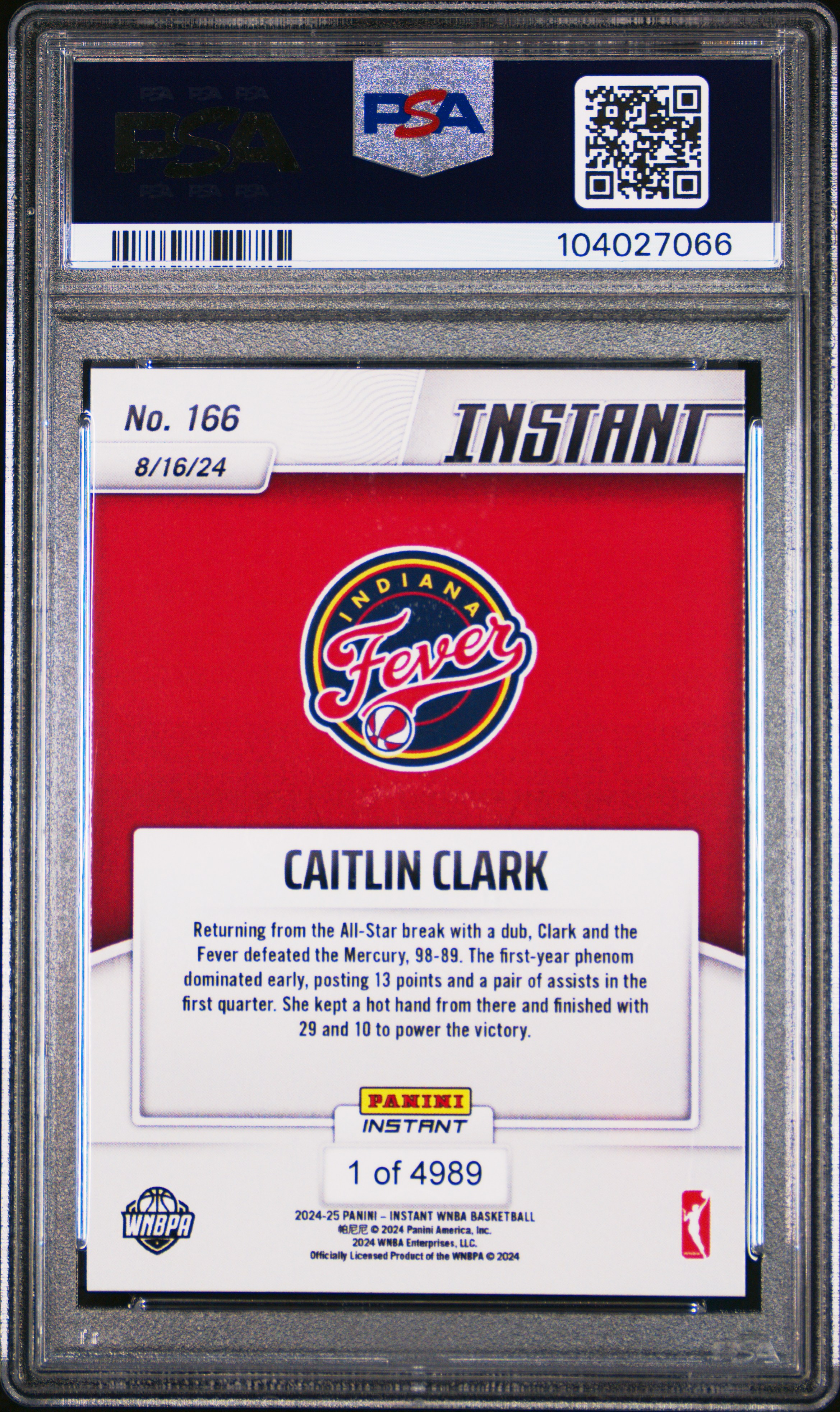 2024 Panini Instant Wnba Caitlin Clark #166 Mint 9 back