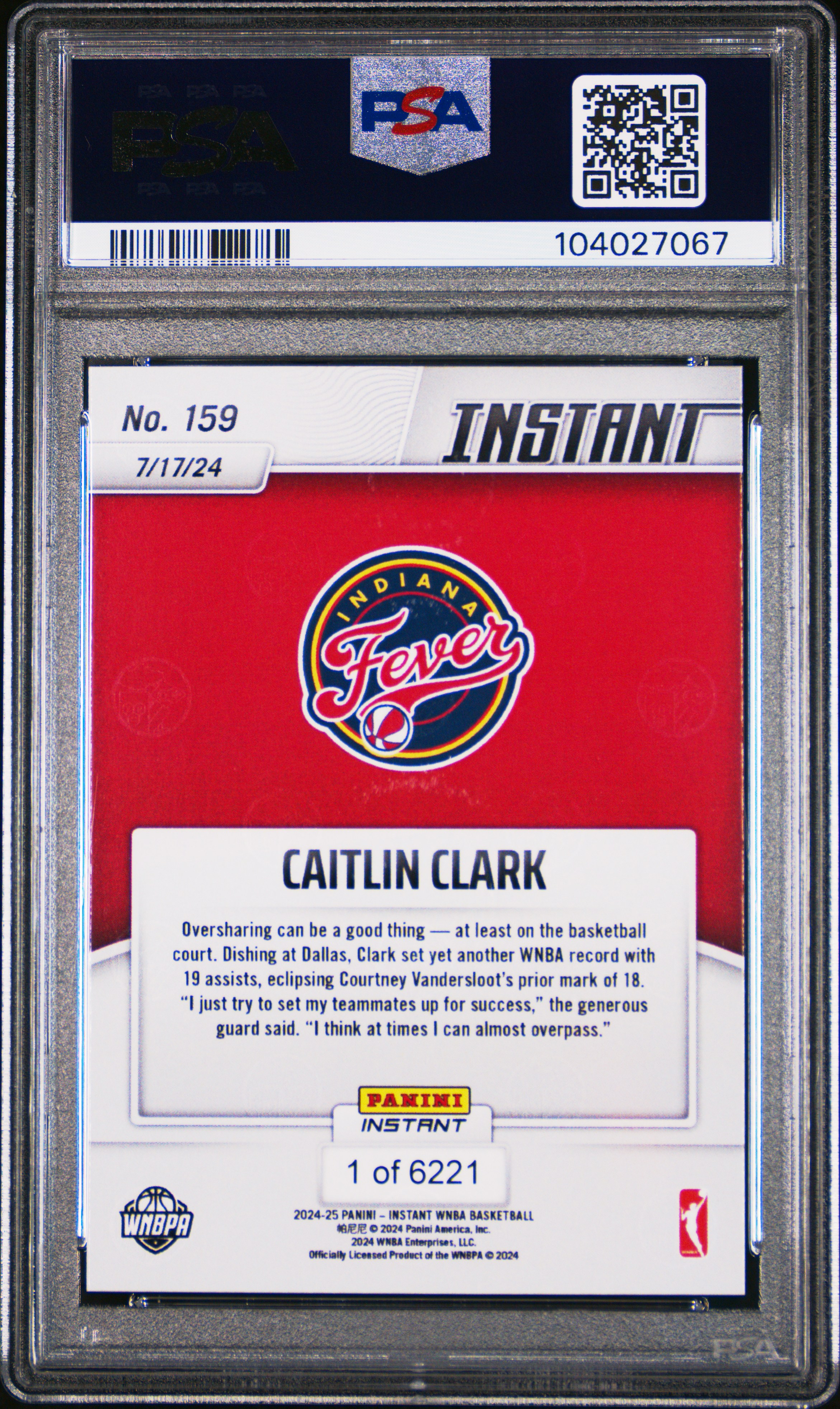 2024 Panini Instant Wnba Caitlin Clark #159 Gem Mt 10 back