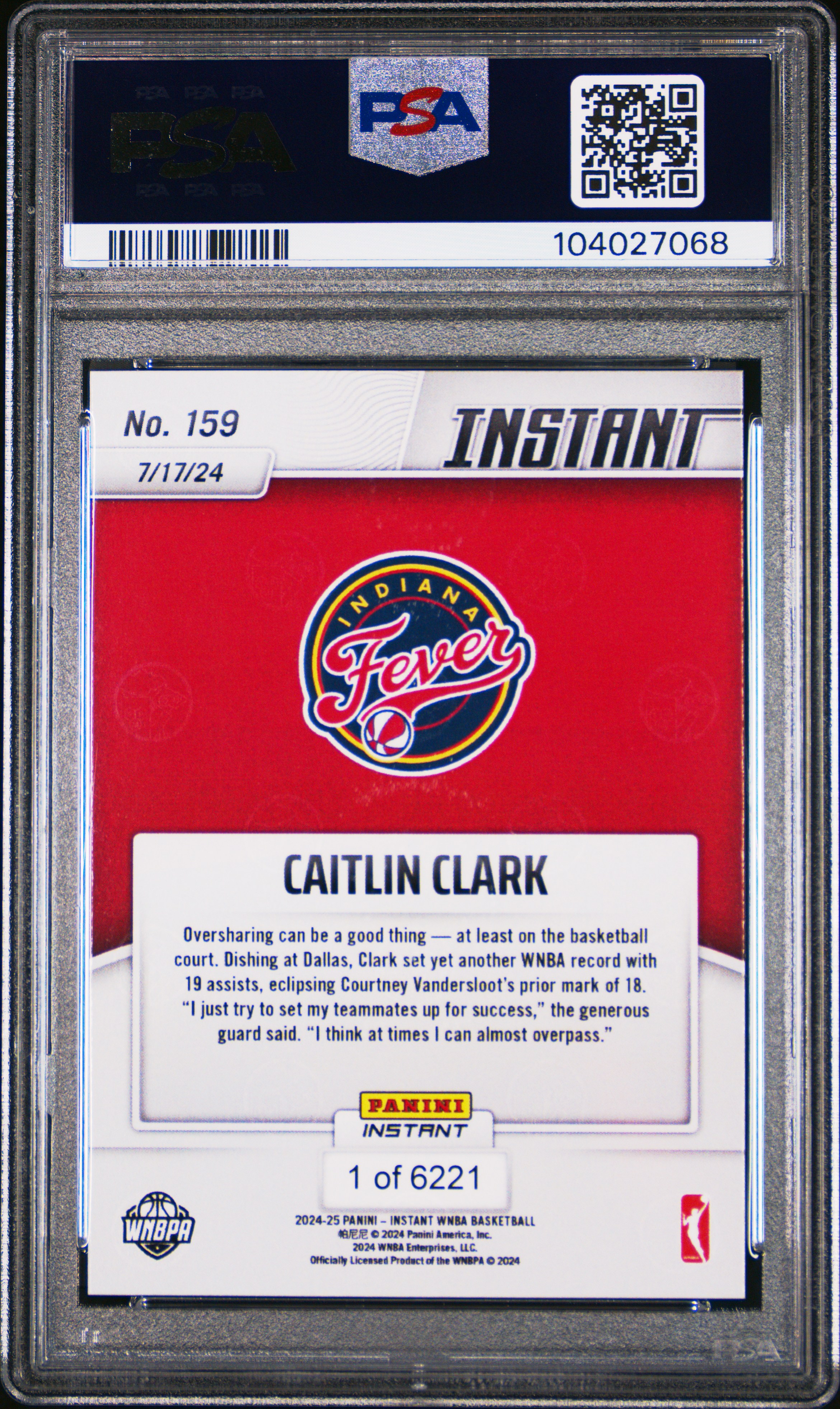 2024 Panini Instant Wnba Caitlin Clark #159 Gem Mt 10 back