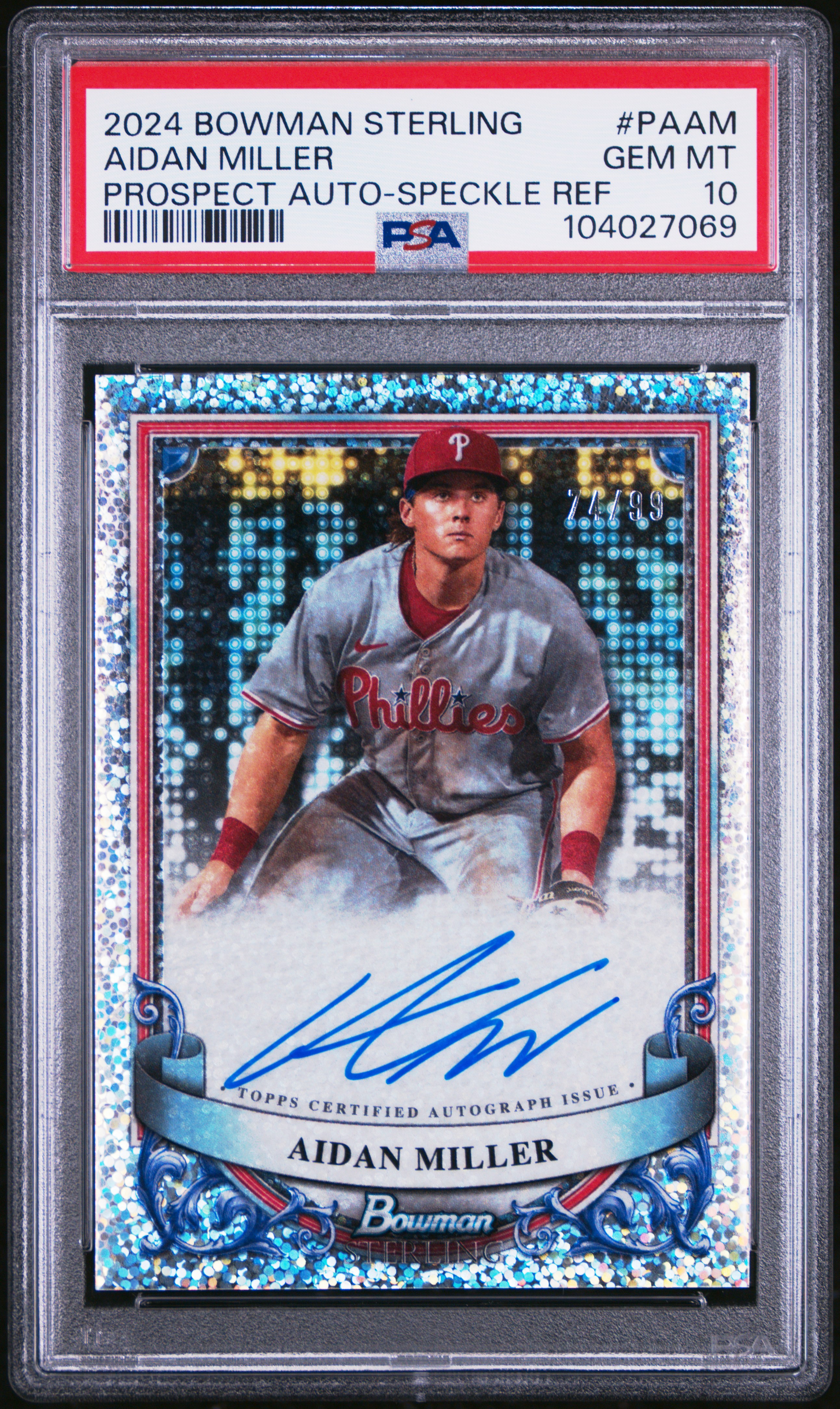 2024 Bowman Sterling Prospect Autographs Aidan Miller #Paam (Prospect Auto-Speckle Ref) Gem Mt 10 front