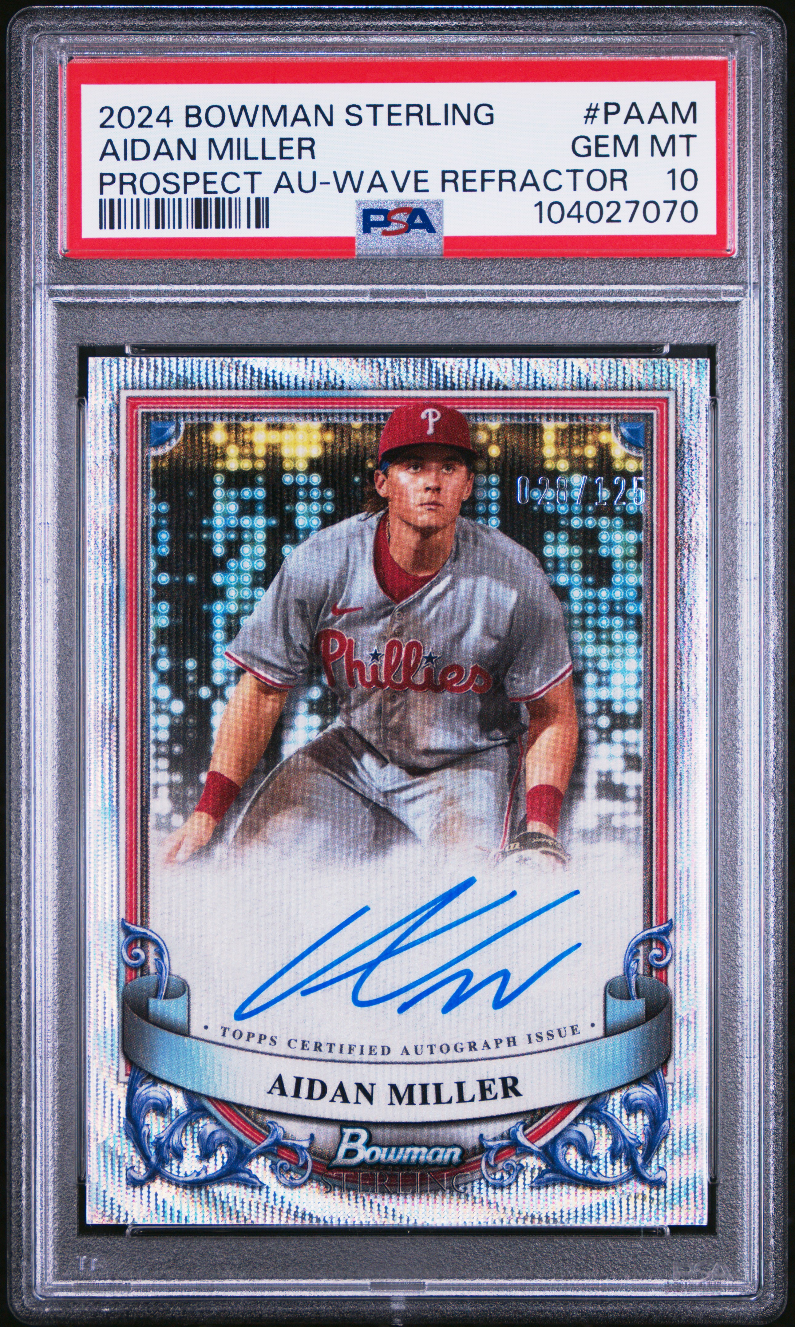 2024 Bowman Sterling Prospect Autographs Aidan Miller #Paam (Prospect Au-Wave Refractor) Gem Mt 10 front