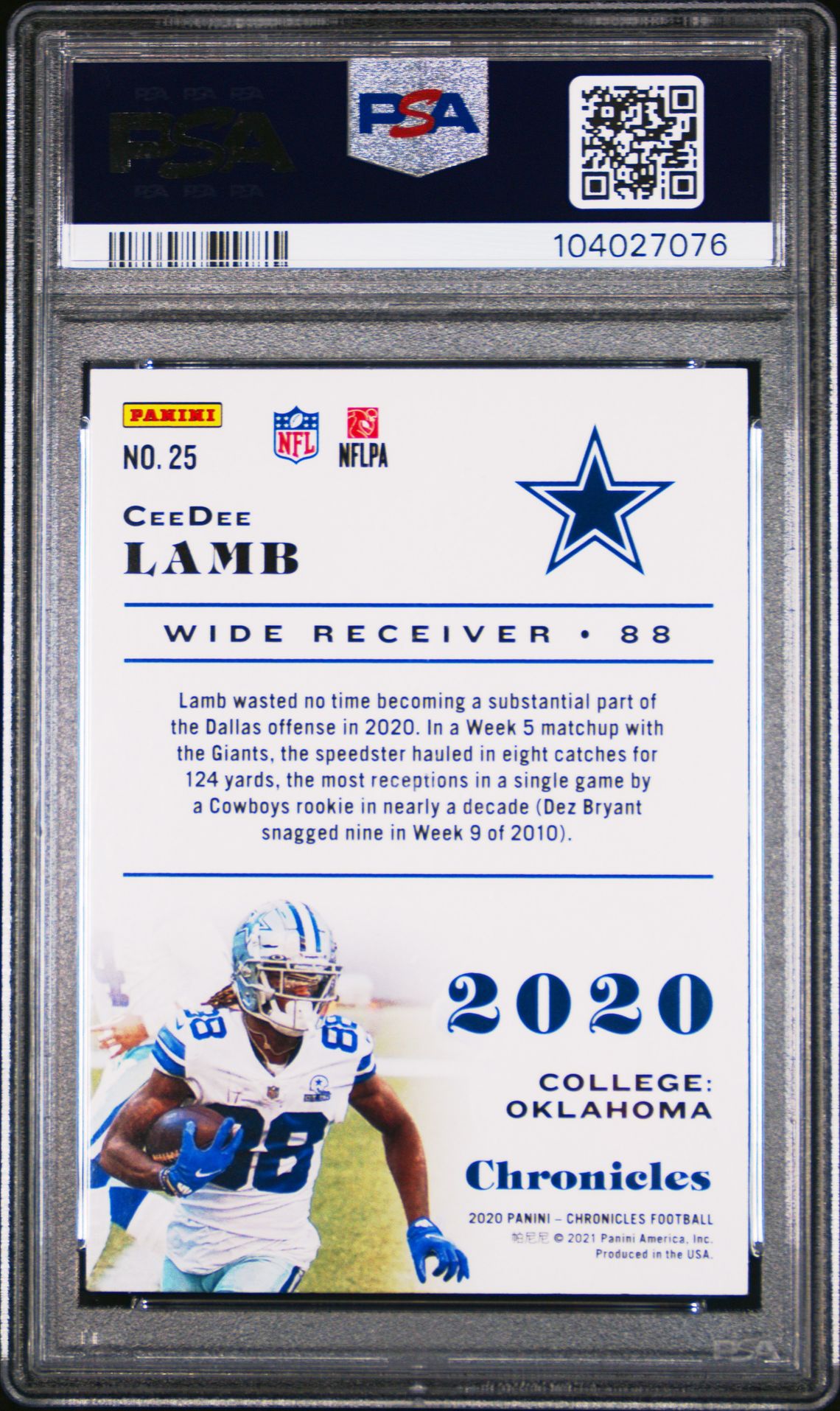 2020 Panini Chronicles Ceedee Lamb #25 (Bronze) Gem Mt 10 back