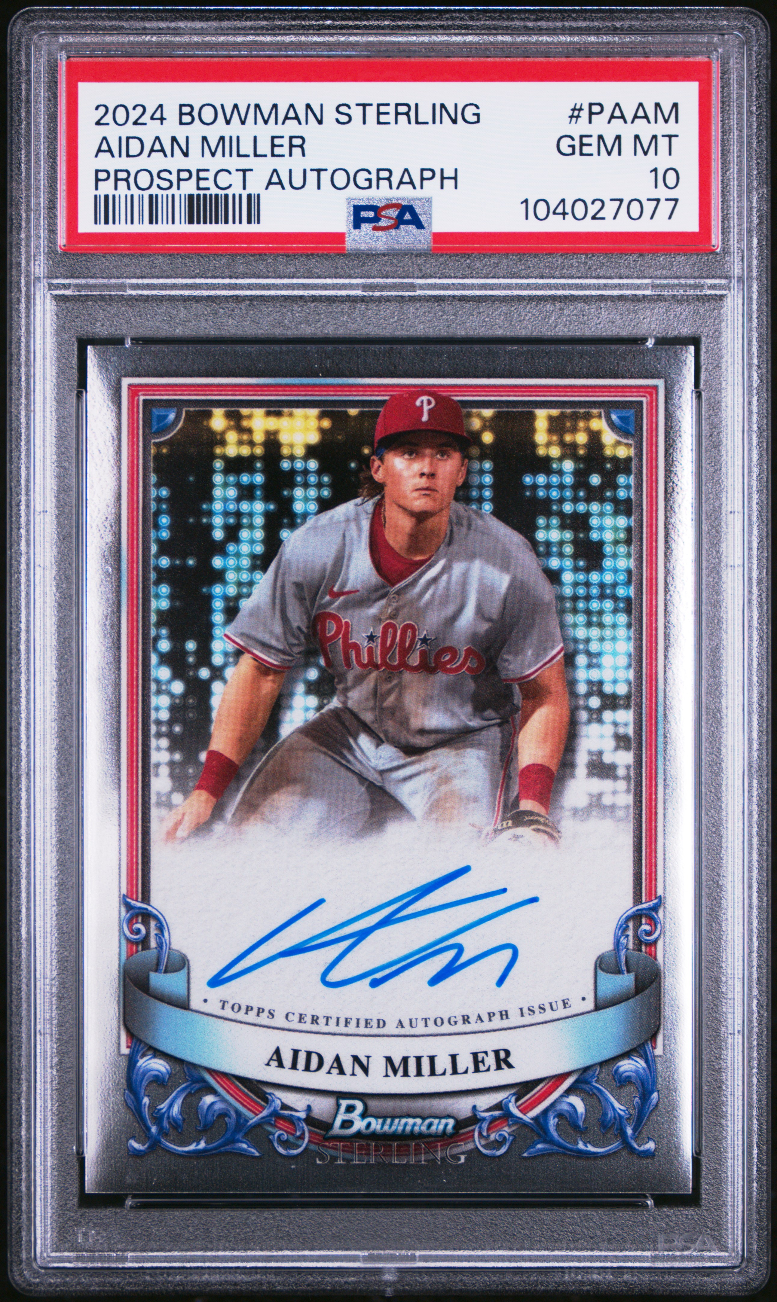 2024 Bowman Sterling Prospect Autographs Aidan Miller #Paam Gem Mt 10 front