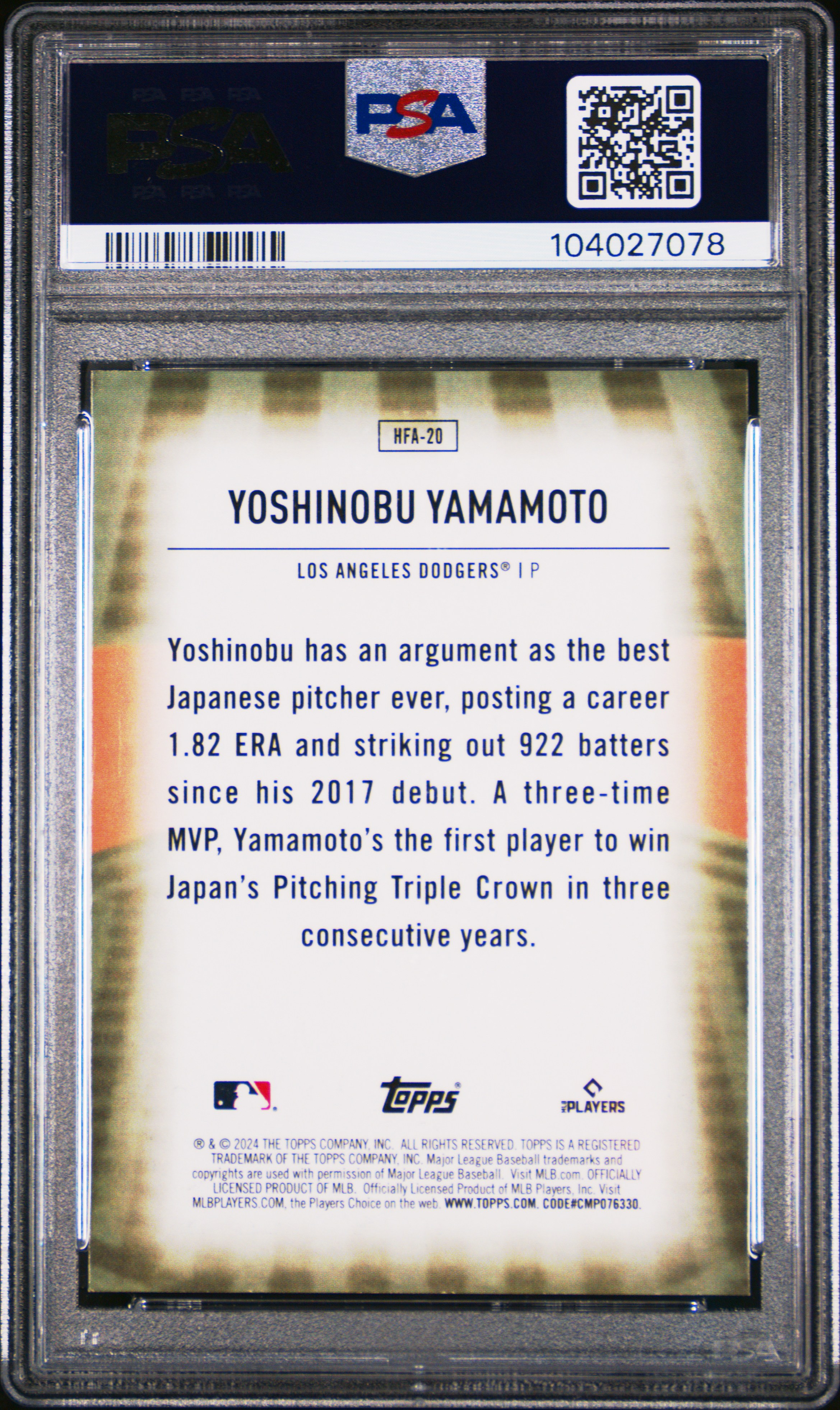 2024 Topps Home Field Advantage Yoshinobu Yamamoto #Hfa20 Mint 9 back