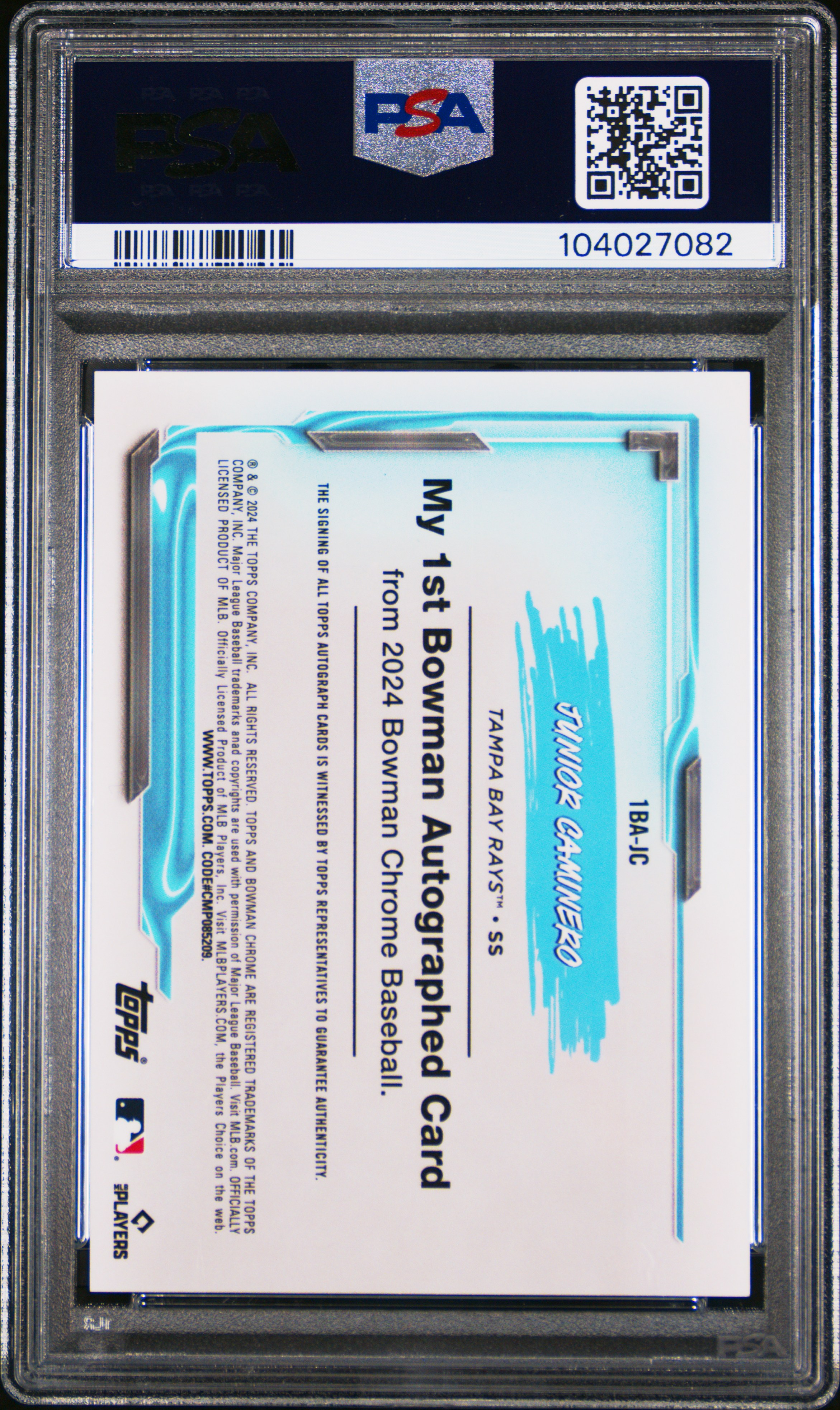 2024 Bowman Chrome My 1St Bowman Autographs Junior Caminero #1Bajc Mint 9 back