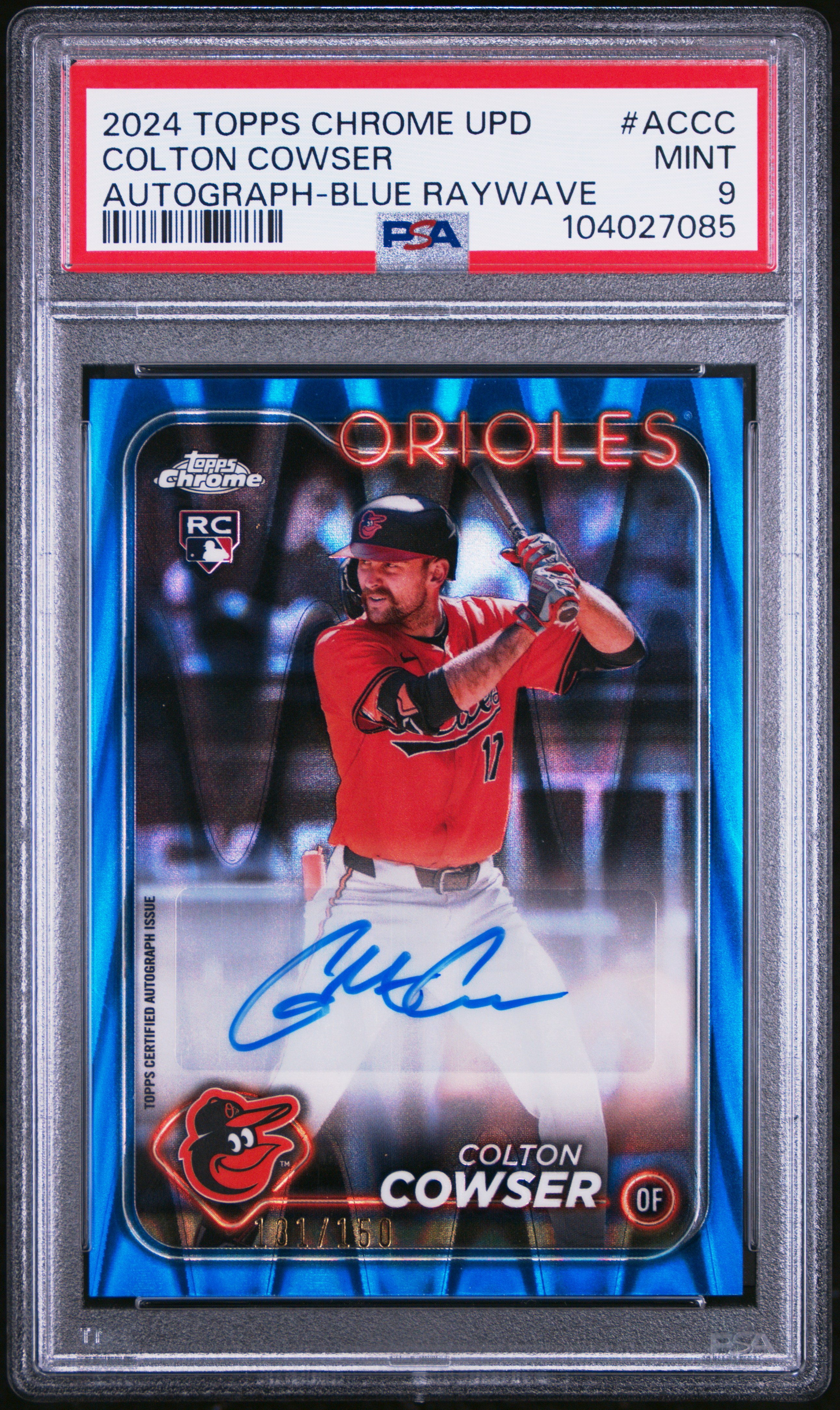 2024 Topps Chrome Update Chrome Baseball Update Series Autographs Colton Cowser #Accc (Autograph-Blue Raywave) Mint 9 front