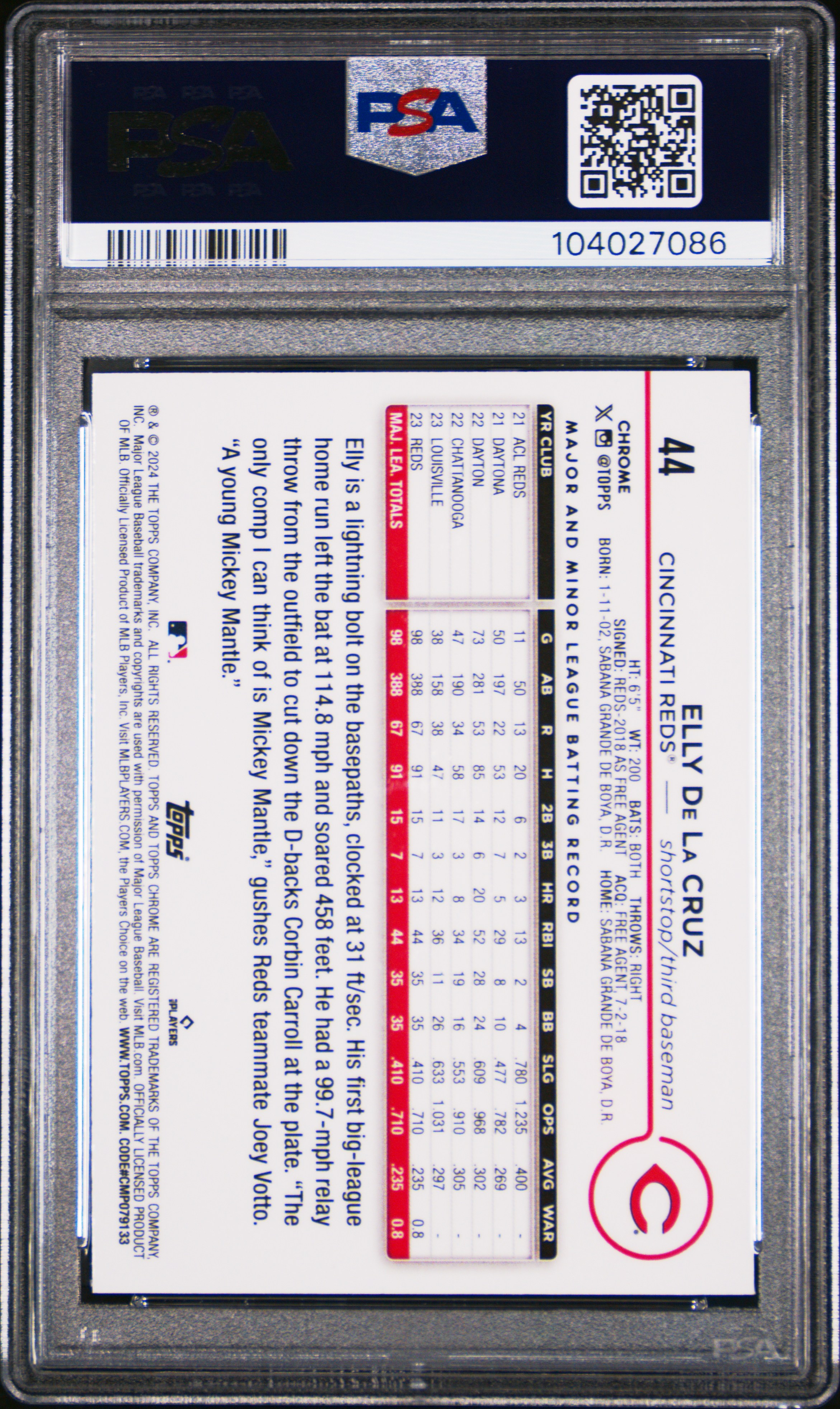 2024 Topps Chrome Logofractor Edition Elly De La Cruz #44 (Green Refractor) Nm-Mt 8 back