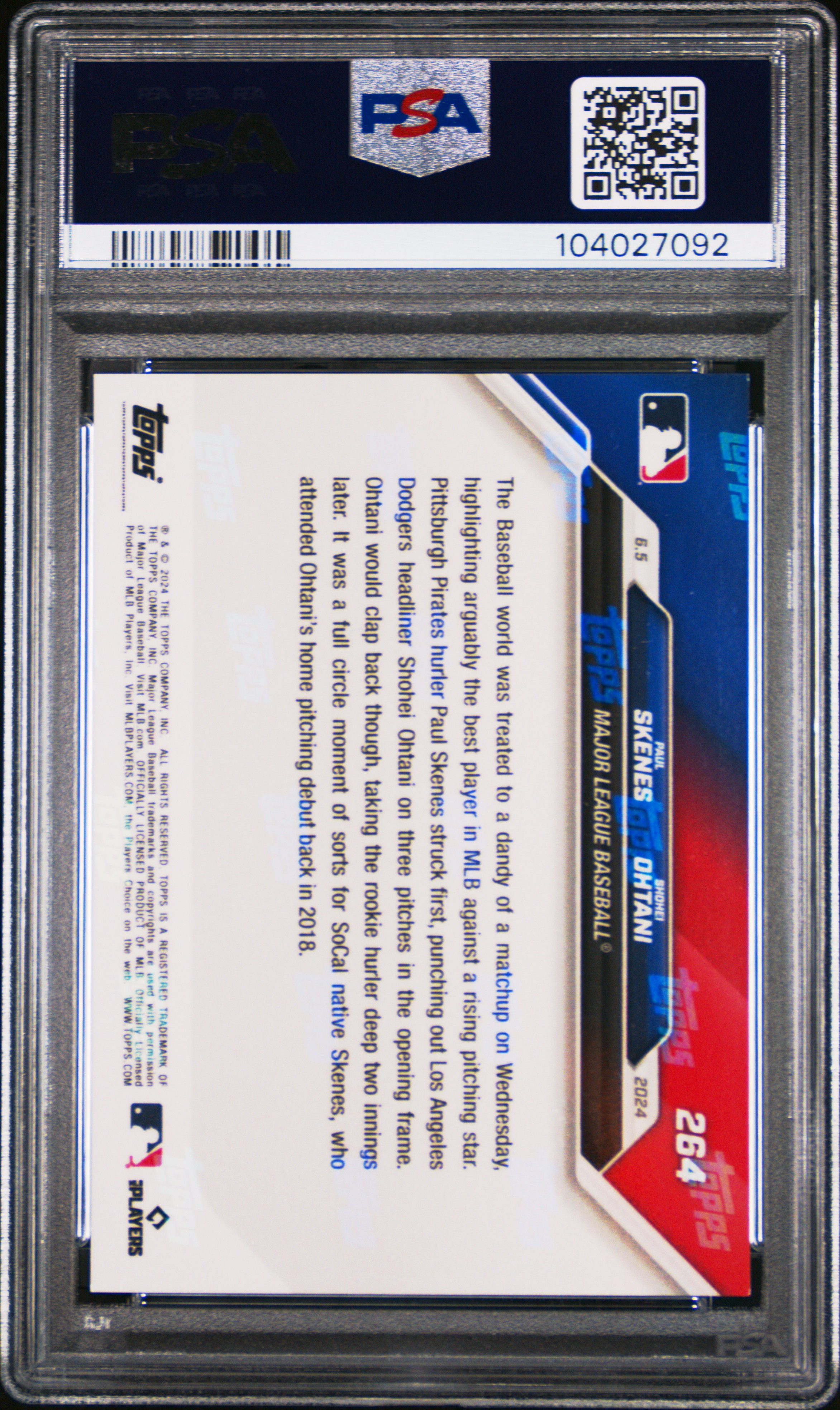 2024 Topps Now Skenes/Ohtani #264 Gem Mt 10 back