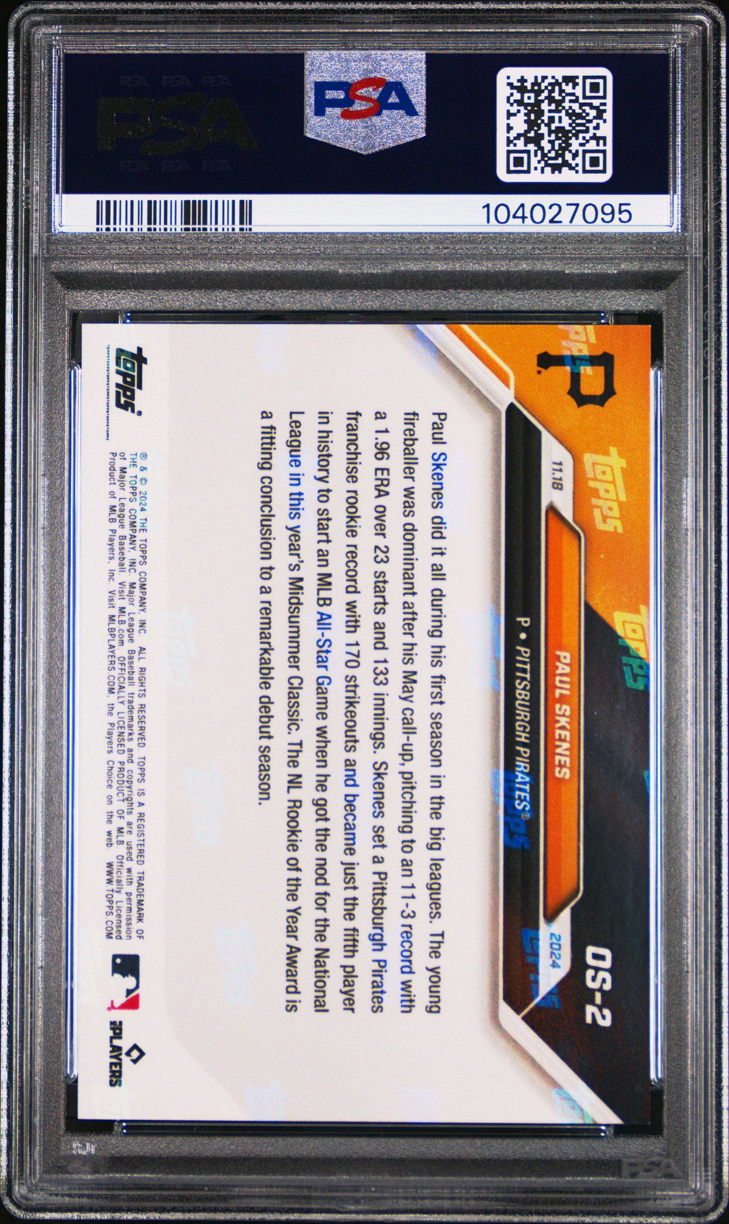 2024 Topps Now Offseason Paul Skenes #Os2 Gem Mt 10 back