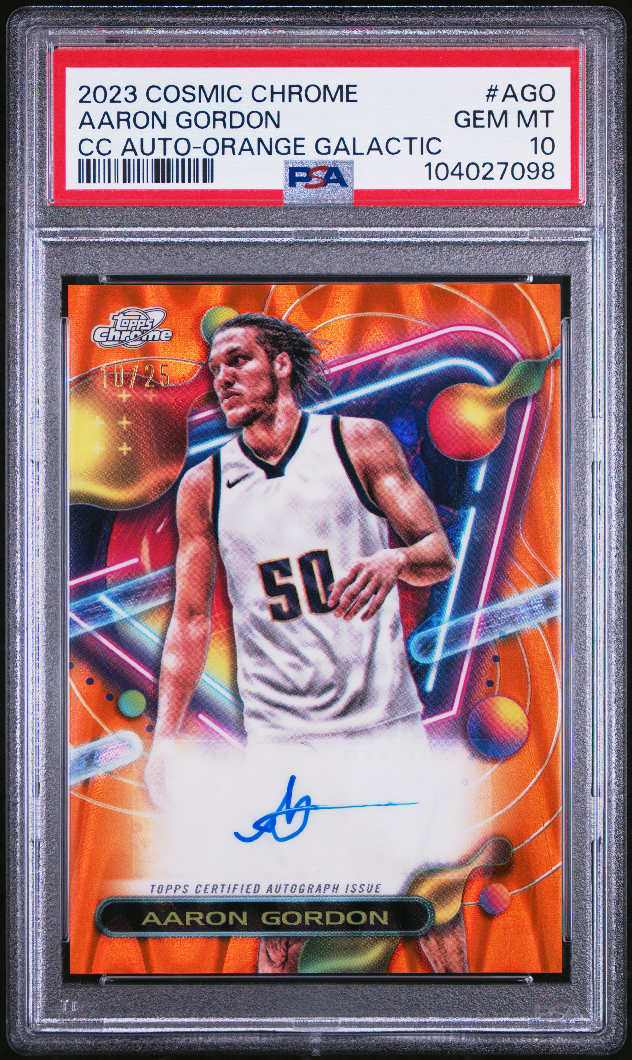 2023 Topps Cosmic Chrome Cosmic Chrome Autograph Aaron Gordon #Ago (Cc Auto-Orange Galactic) Gem Mt 10 front