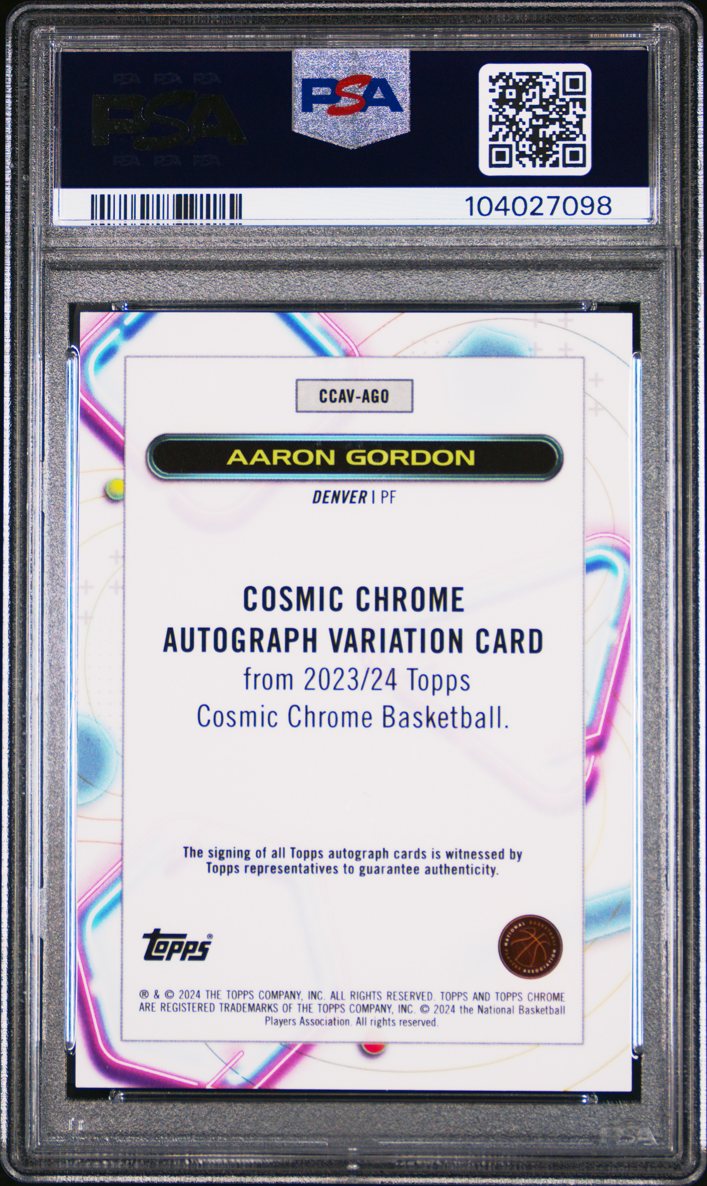2023 Topps Cosmic Chrome Cosmic Chrome Autograph Aaron Gordon #Ago (Cc Auto-Orange Galactic) Gem Mt 10 back