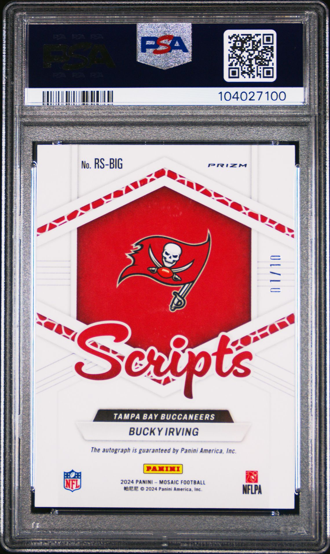 2024 Panini Mosaic Rookie Scripts Bucky Irving #Rsbig (Rk Scripts-Gold No Huddle) Mint 9 back