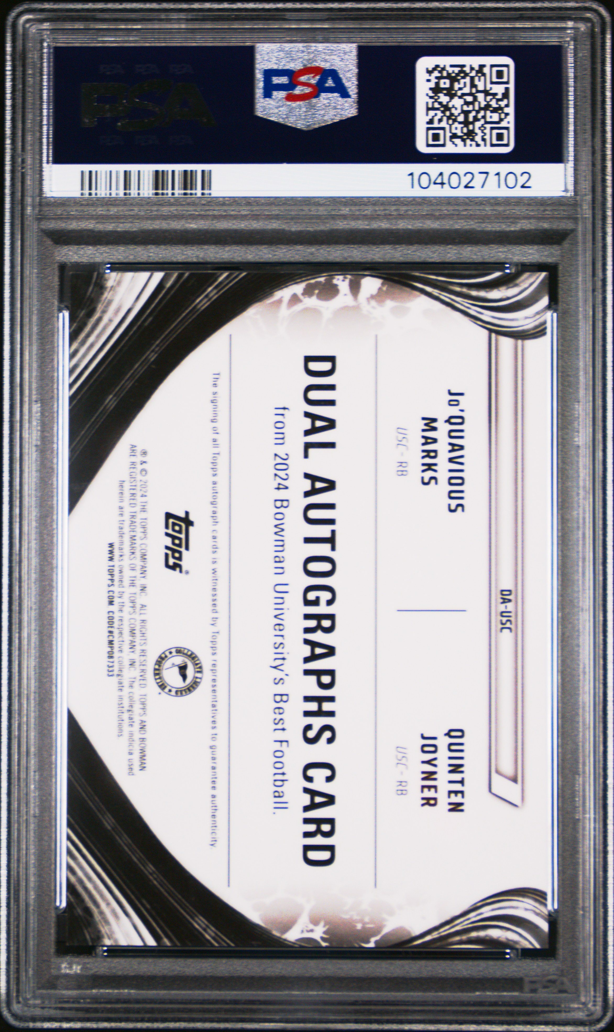 2024 Bowman Best University Dual Autographs Marks/Joyner #Usc Mint 9 back