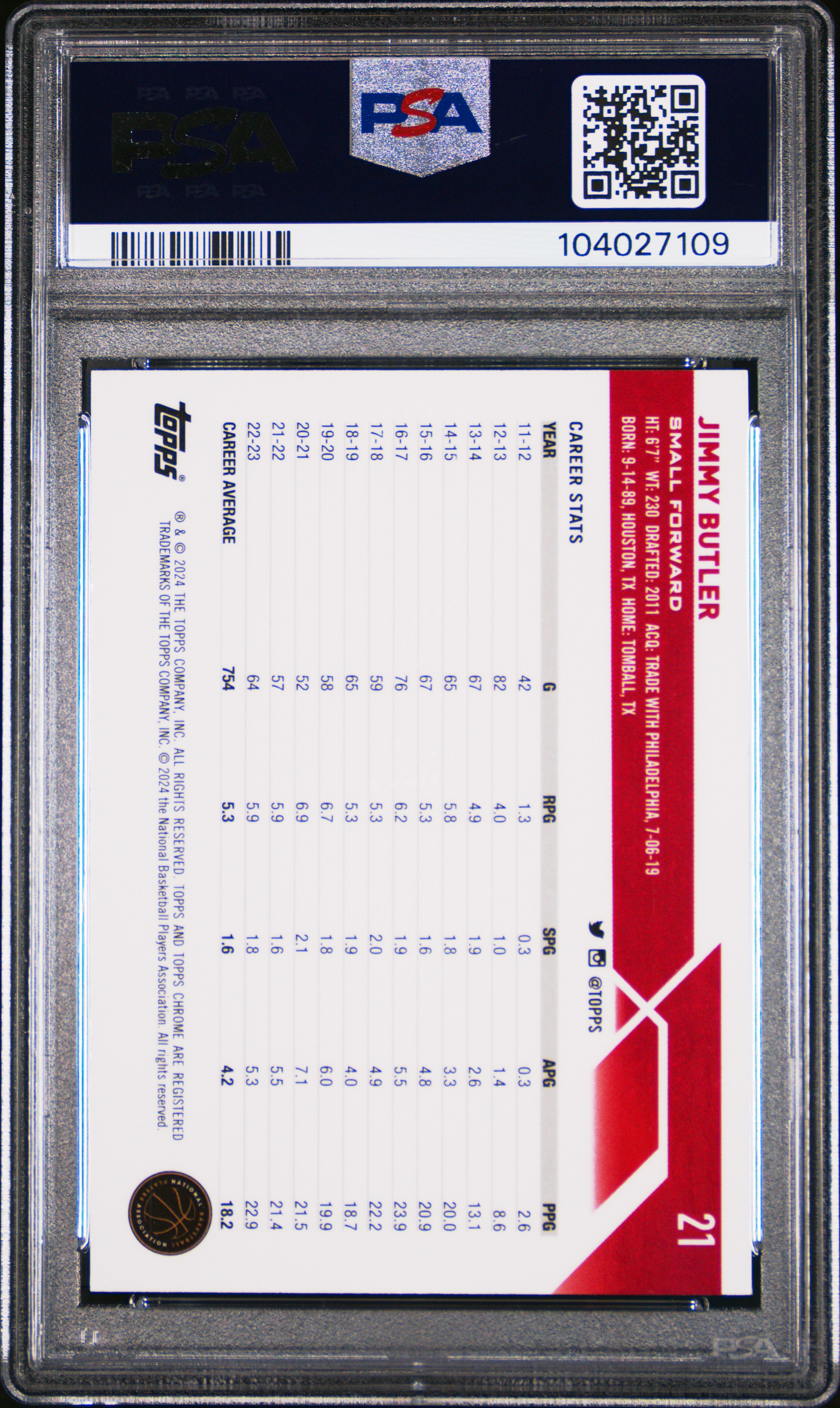 2023 Topps Chrome Jimmy Butler #21 (Orange Refractor) Gem Mt 10 back