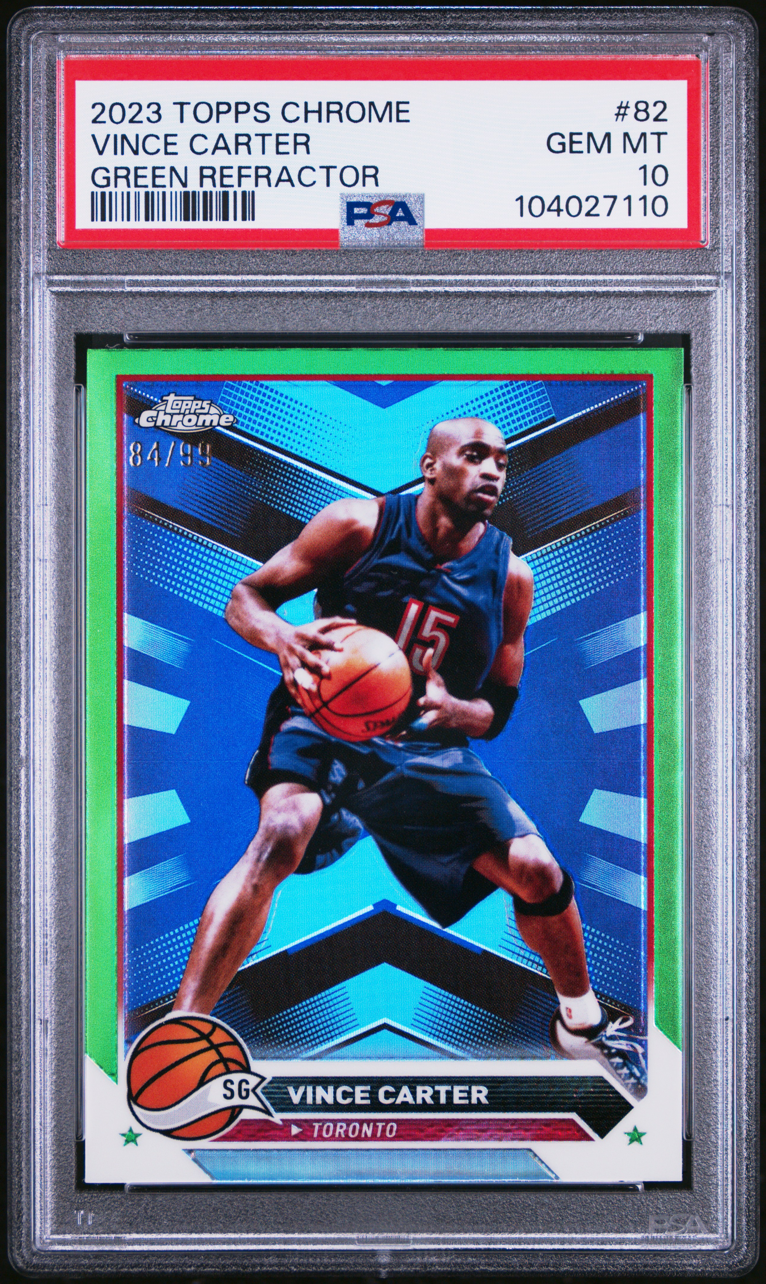2023 Topps Chrome Vince Carter #82 (Green Refractor) Gem Mt 10 front