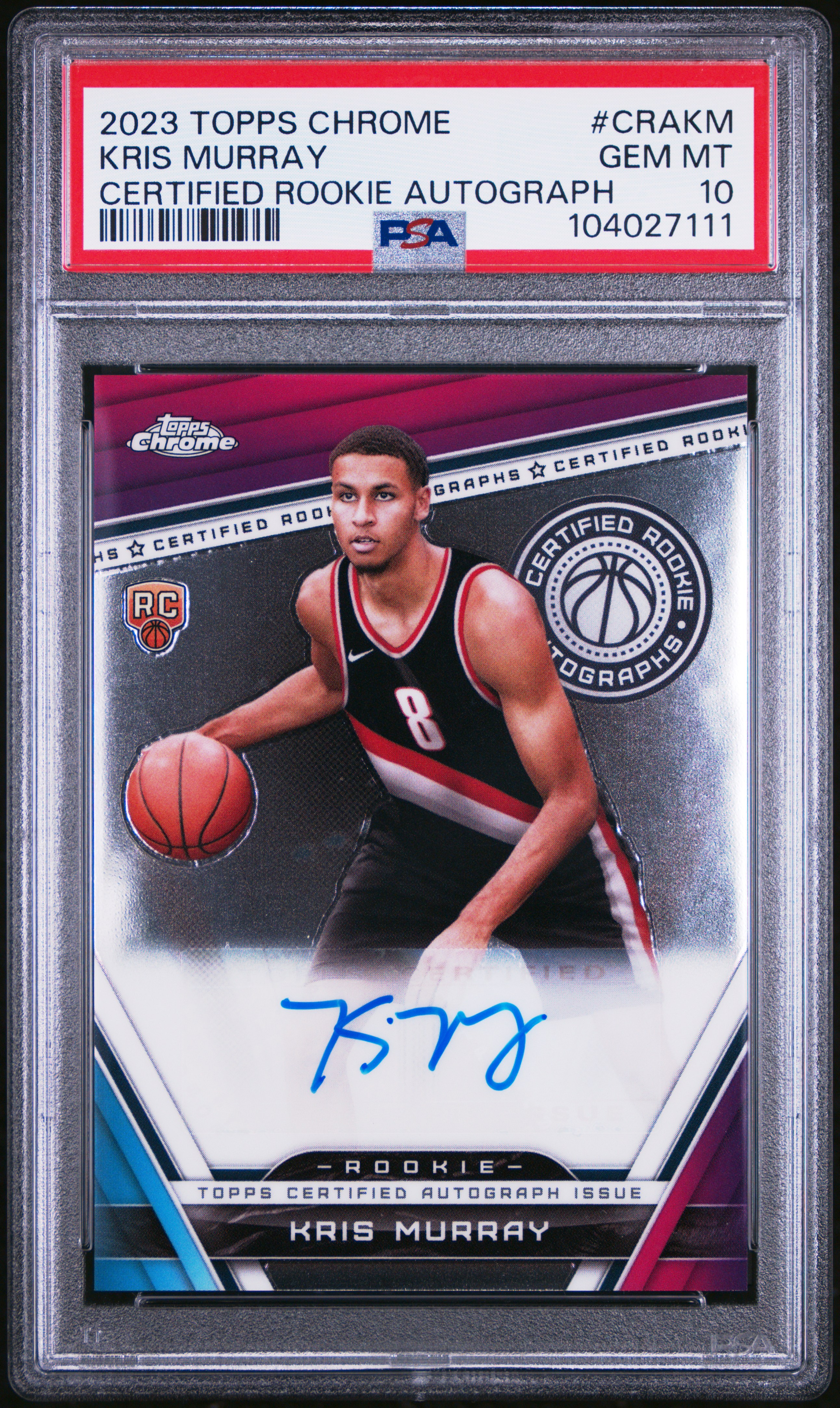 2023 Topps Chrome Certified Rookie Autographs Kris Murray #Crakm Gem Mt 10 front