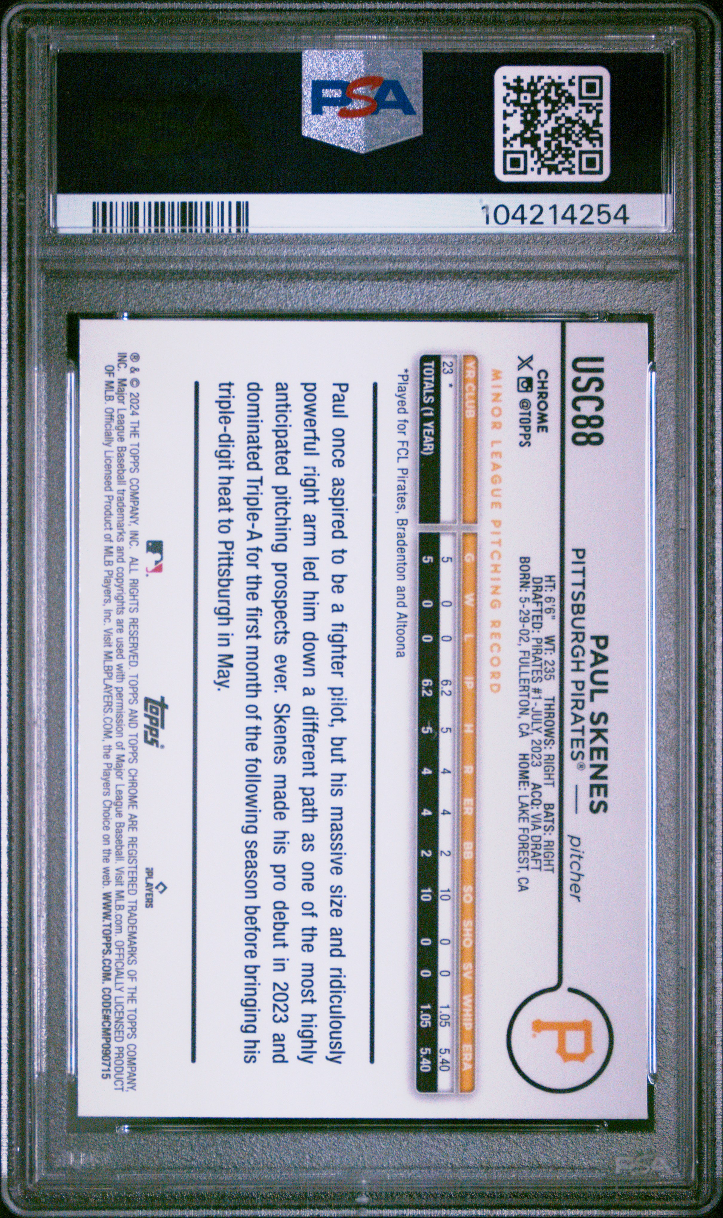 2024 Topps Chrome Update Paul Skenes #Usc88 (Green Refractor) Gem Mt 10 back