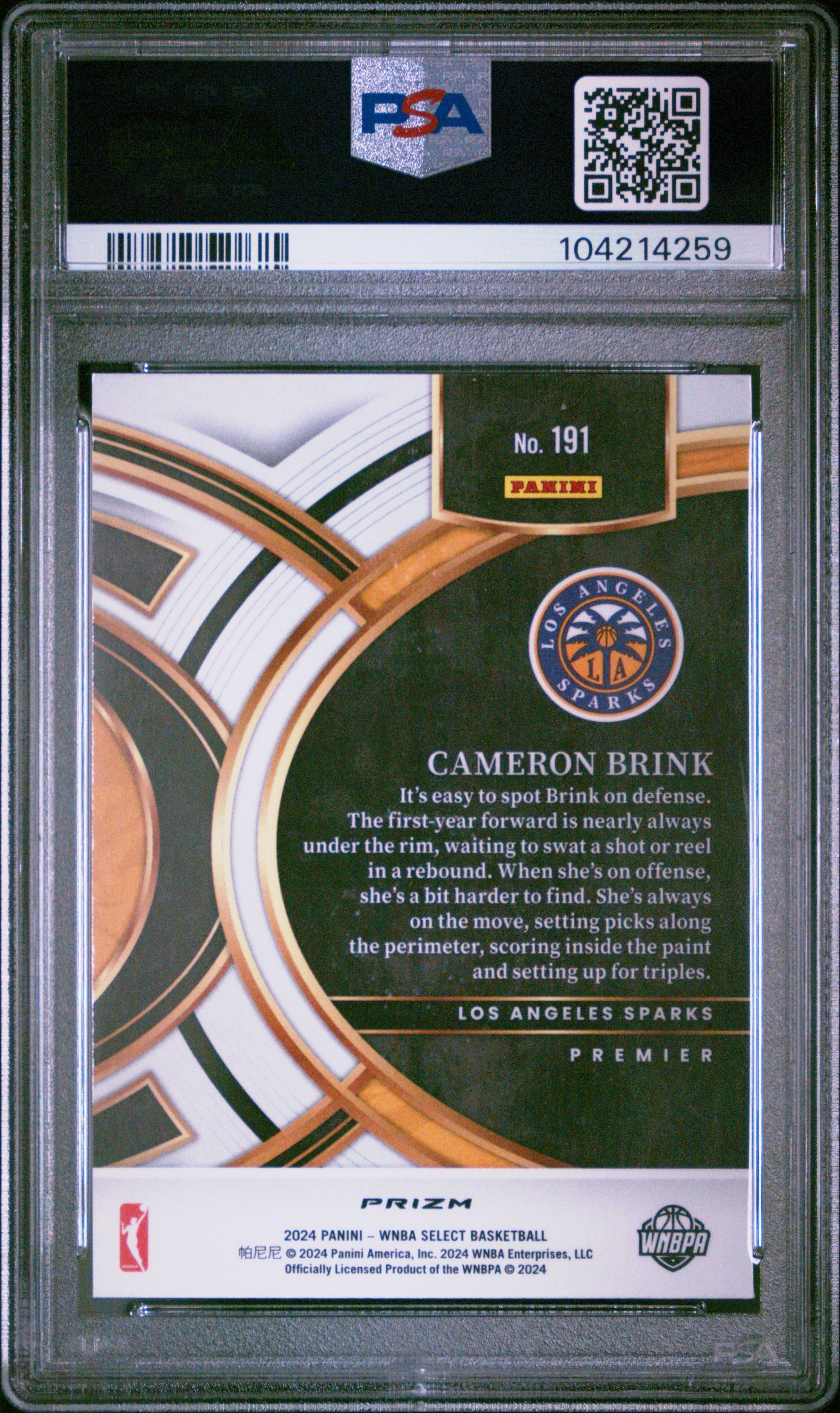 2024 Panini Select Wnba Cameron Brink #191 (Silver Flash) Gem Mt 10 back