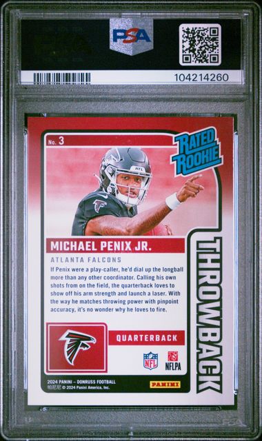 2024 Panini Donruss Rated Rookies Throwback Michael Penix Jr. #3 Gem Mt 10 back