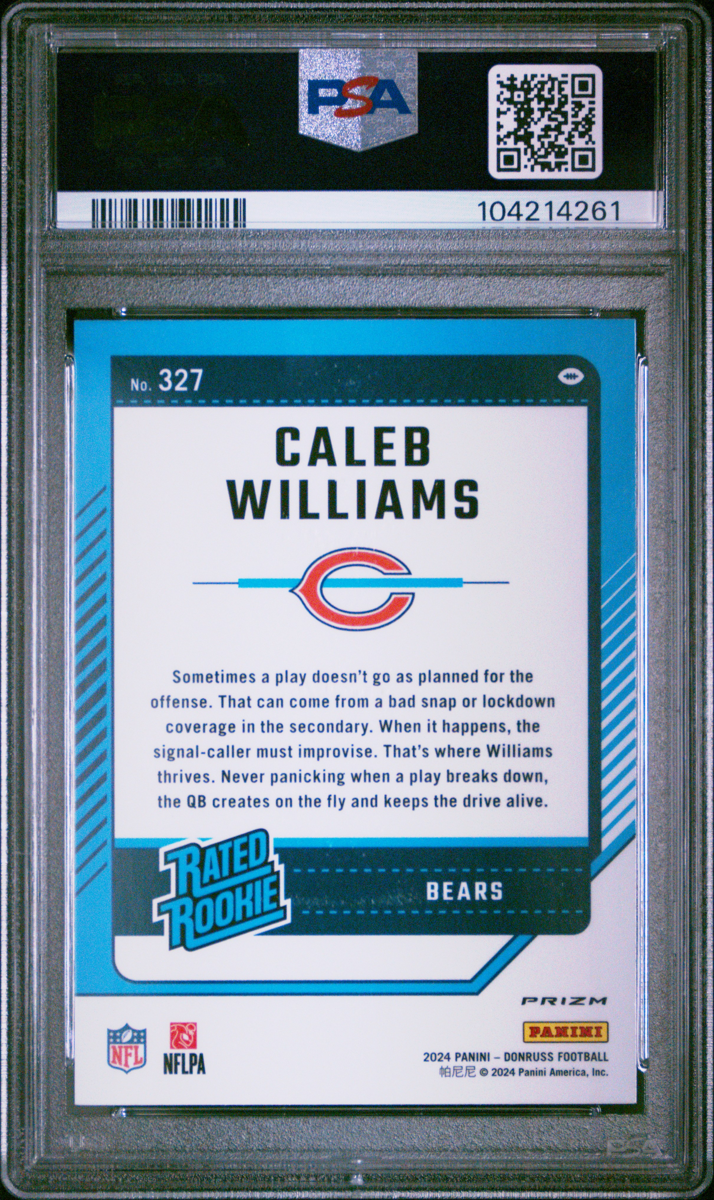 2024 Panini Donruss Caleb Williams #327 (Optic Preview-Red & Green) Mint 9 back
