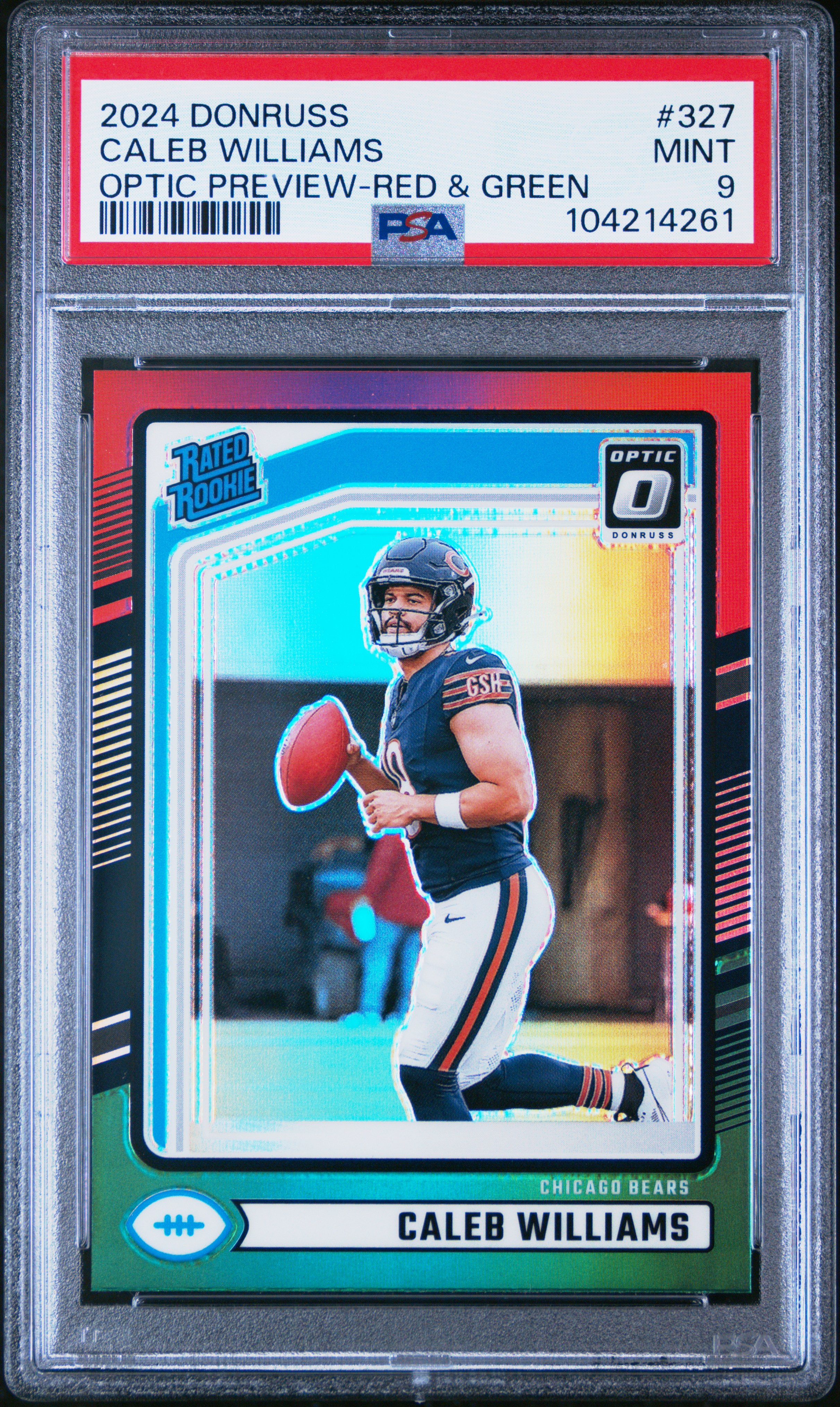 2024 Panini Donruss Caleb Williams #327 (Optic Preview-Red & Green) Mint 9 front