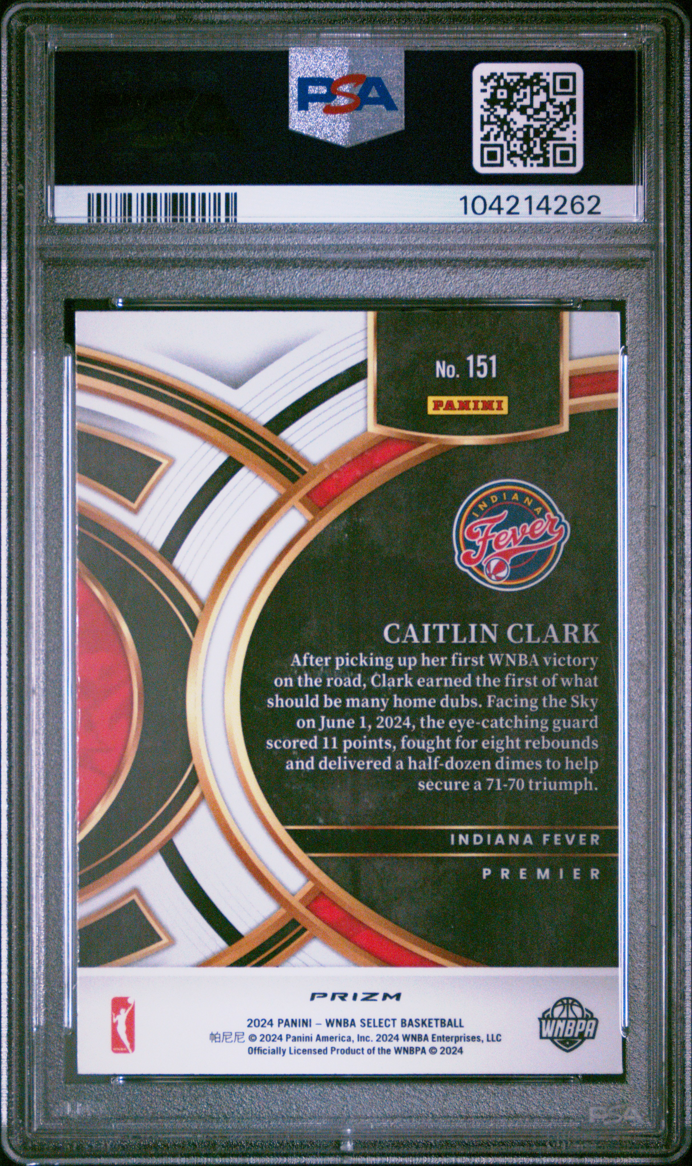 2024 Panini Select Wnba Caitlin Clark #151 (Red Ice) Gem Mt 10 back