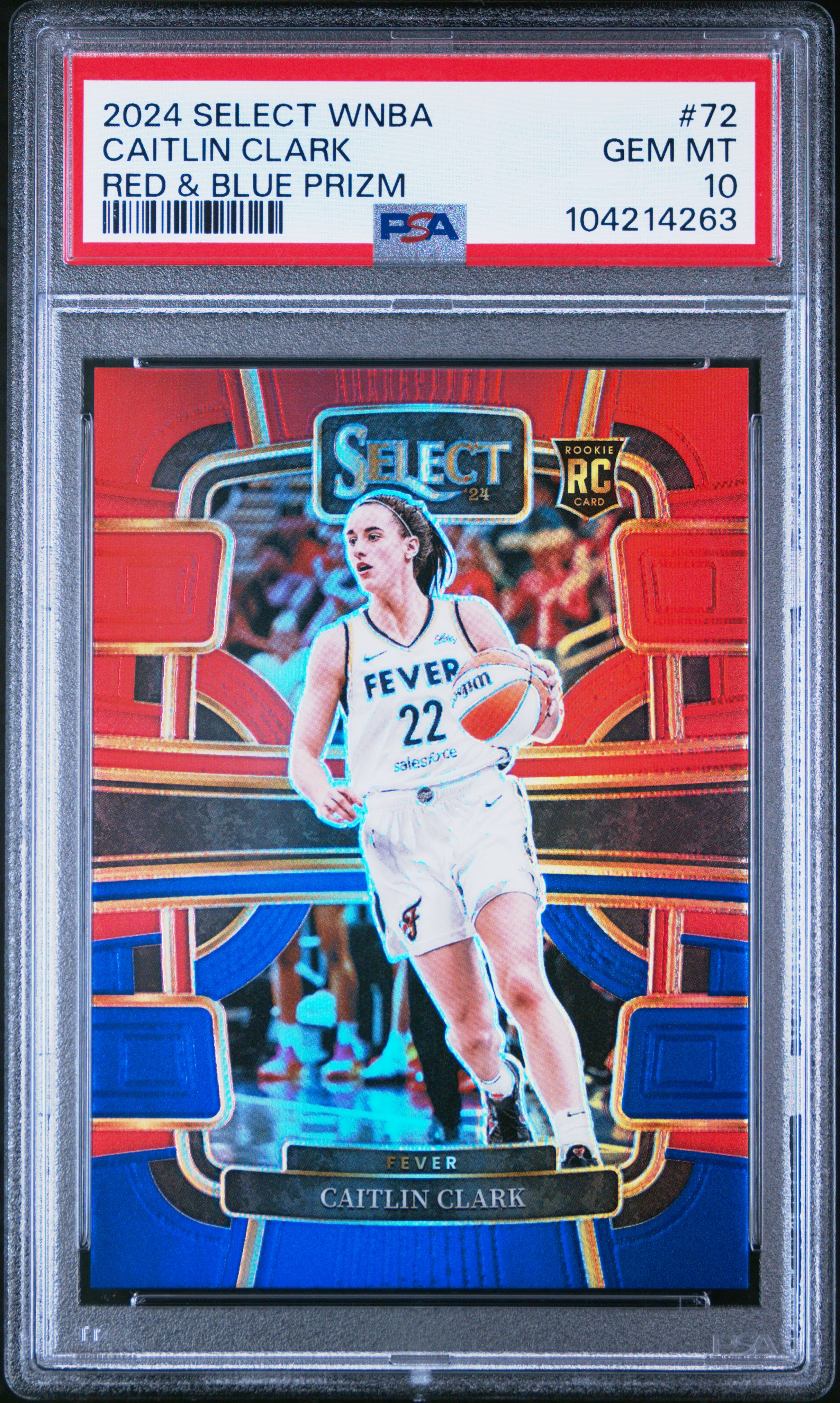 2024 Panini Select Wnba Caitlin Clark #72 (Red & Blue Prizm) Gem Mt 10 front