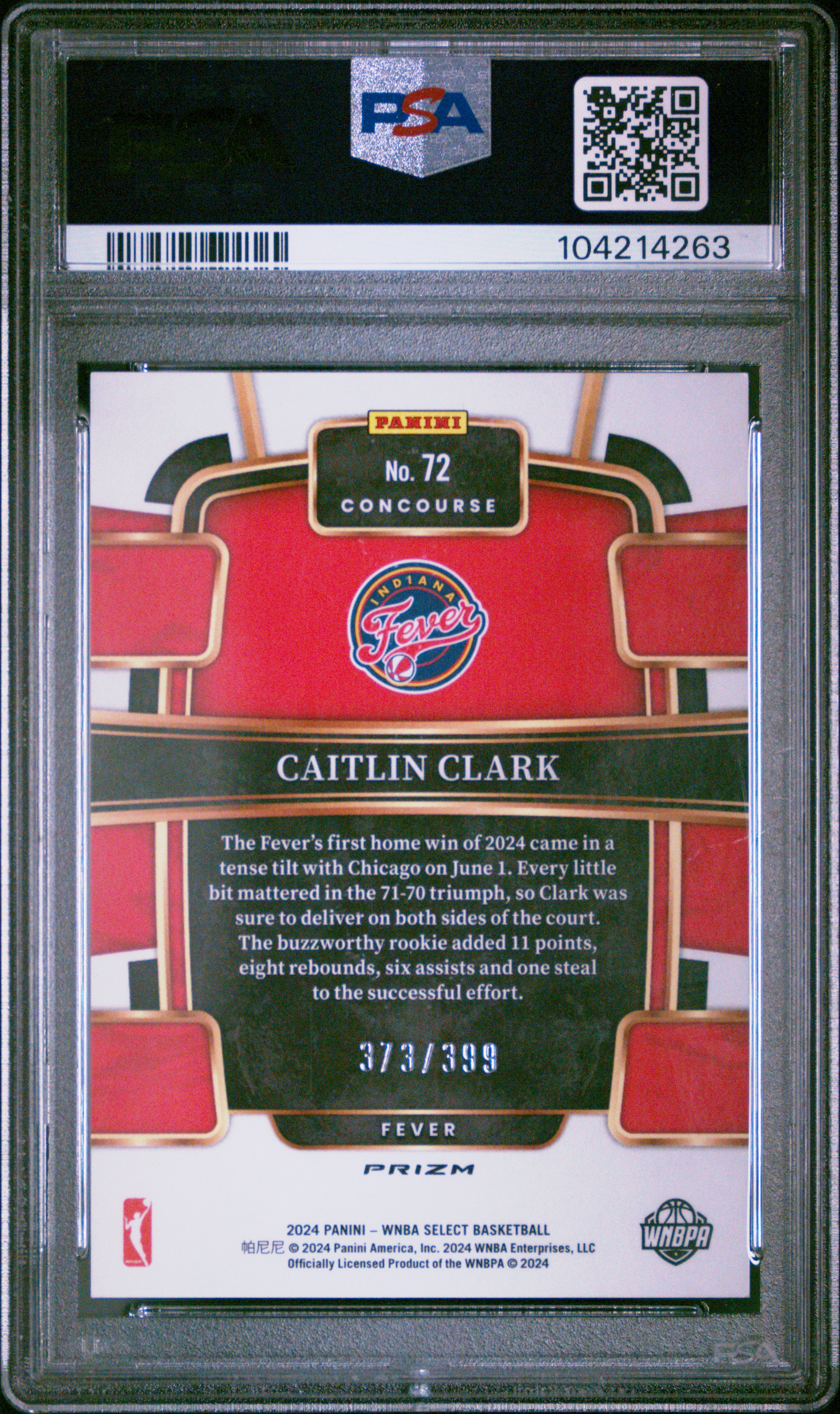 2024 Panini Select Wnba Caitlin Clark #72 (Red & Blue Prizm) Gem Mt 10 back