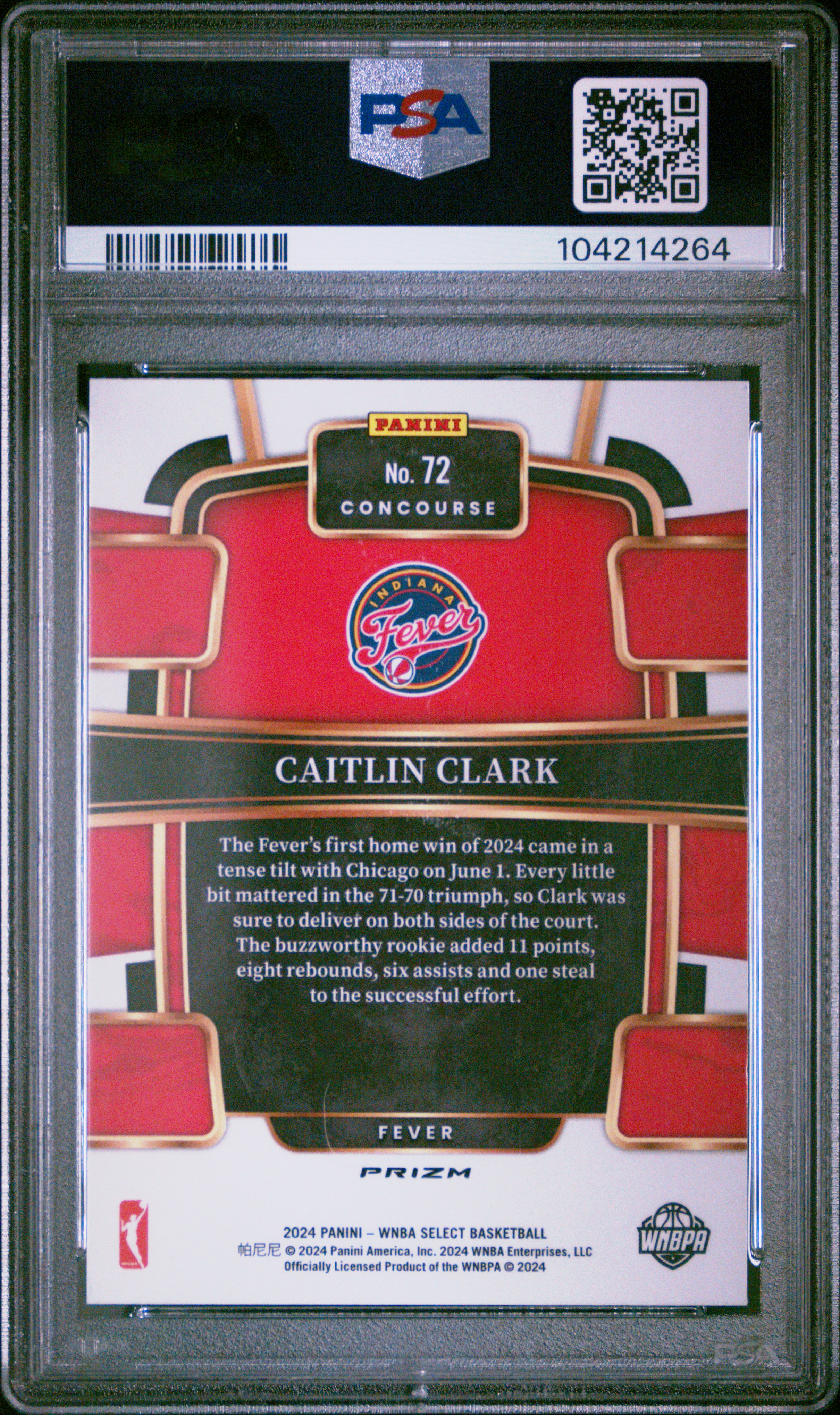 2024 Panini Select Wnba Caitlin Clark #72 (Pink Ice) Gem Mt 10 back