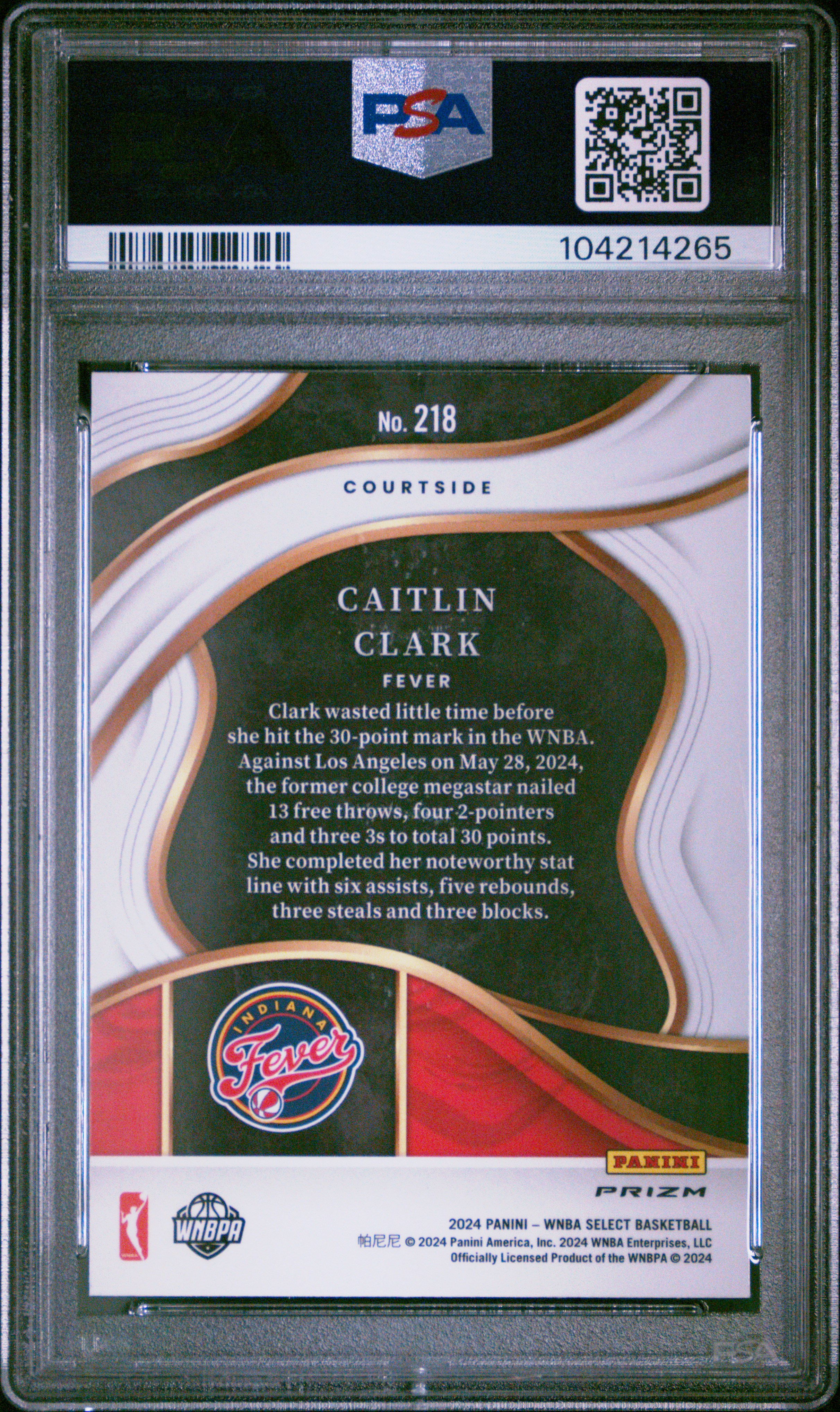 2024 Panini Select Wnba Caitlin Clark #218 (Red Ice) Gem Mt 10 back