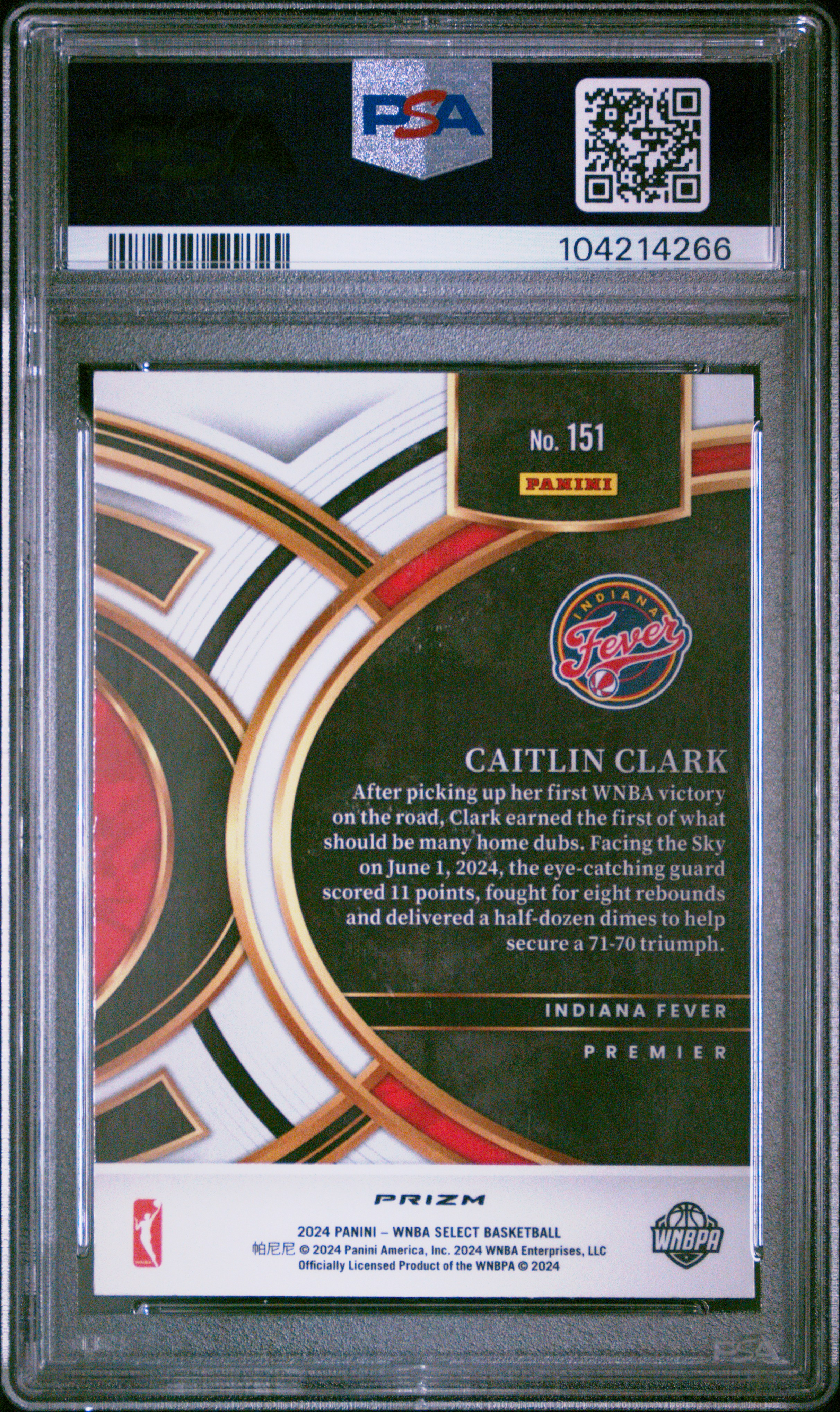 2024 Panini Select Wnba Caitlin Clark #151 (Pink Ice) Gem Mt 10 back