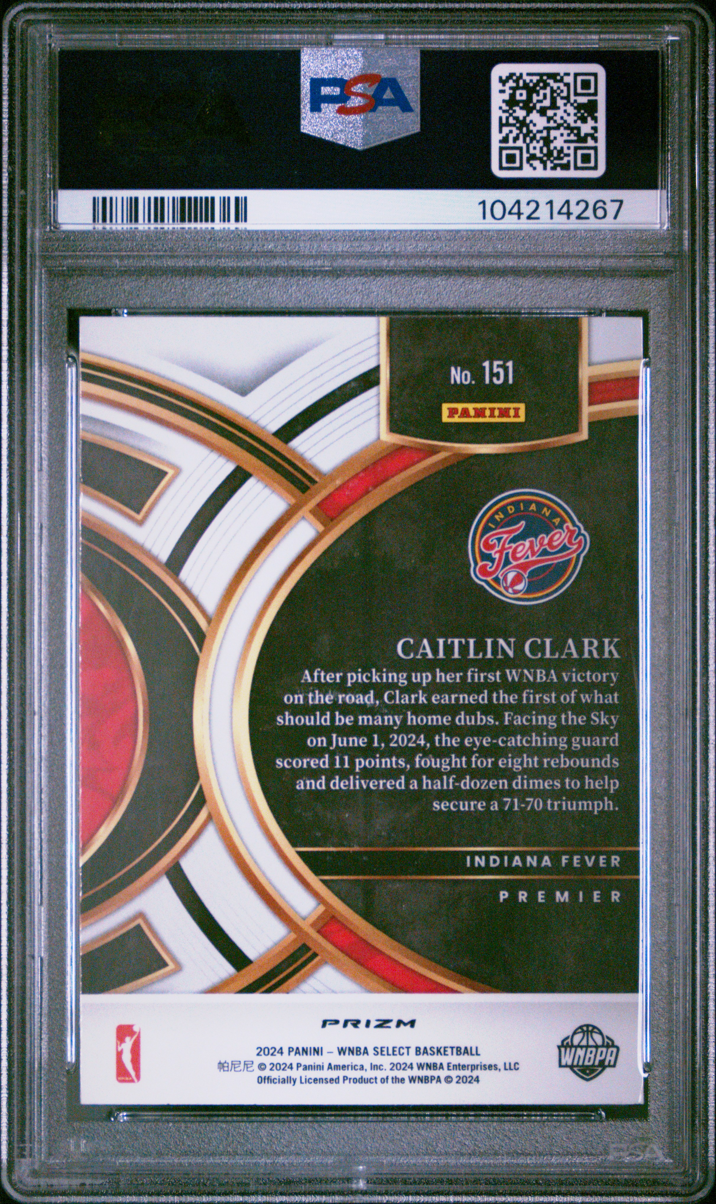 2024 Panini Select Wnba Caitlin Clark #151 (Pink Ice) Gem Mt 10 back