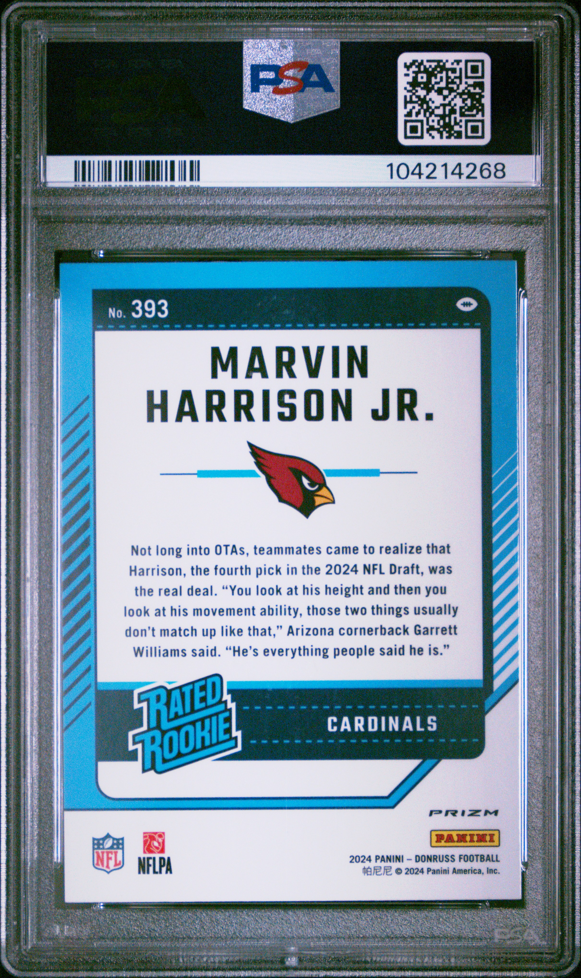 2024 Panini Donruss Marvin Harrison Jr. #393 (Optic Preview-Red Pandora) Gem Mt 10 back