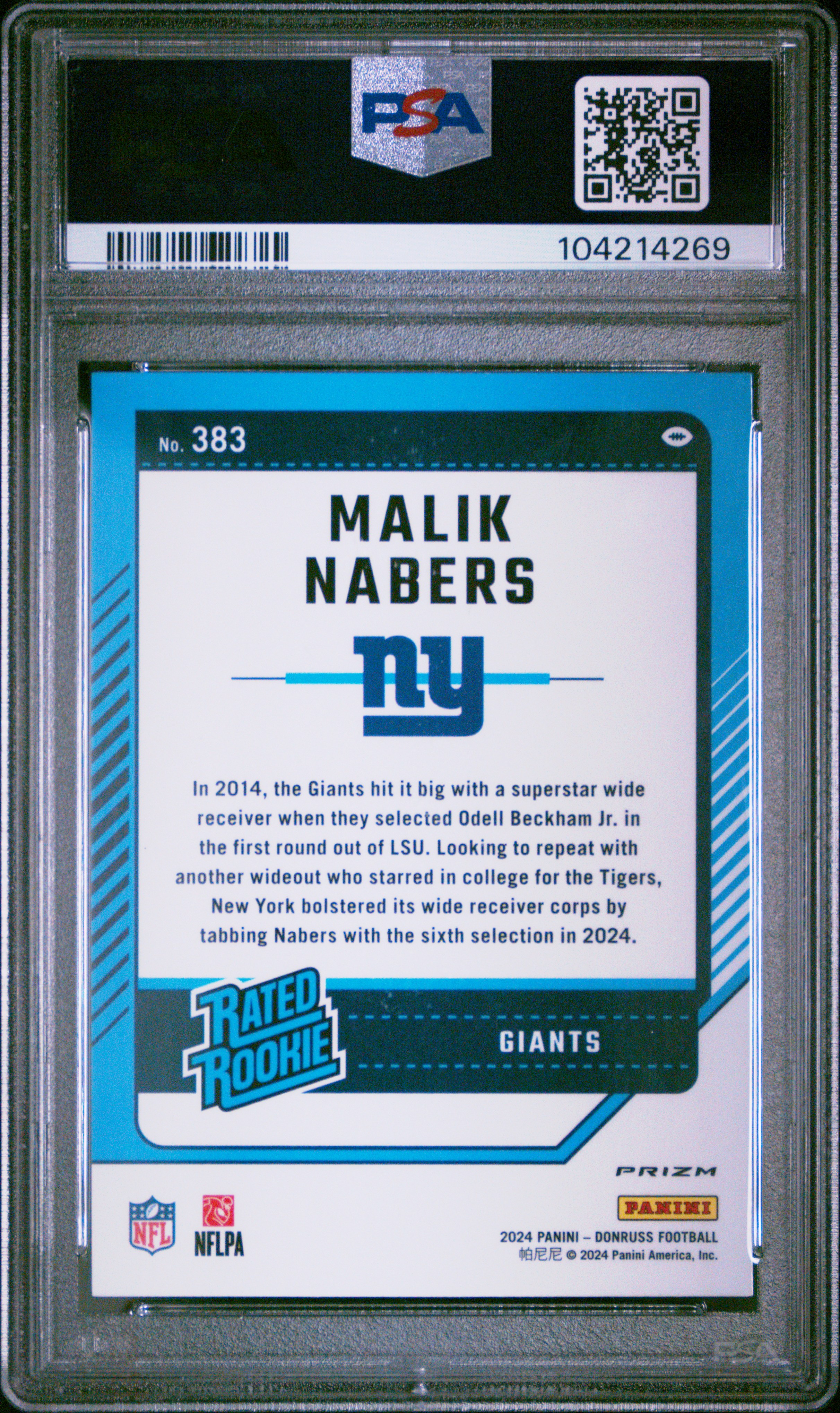 2024 Panini Donruss Malik Nabers #383 (Optic Preview-Red Pandora) Mint 9 back