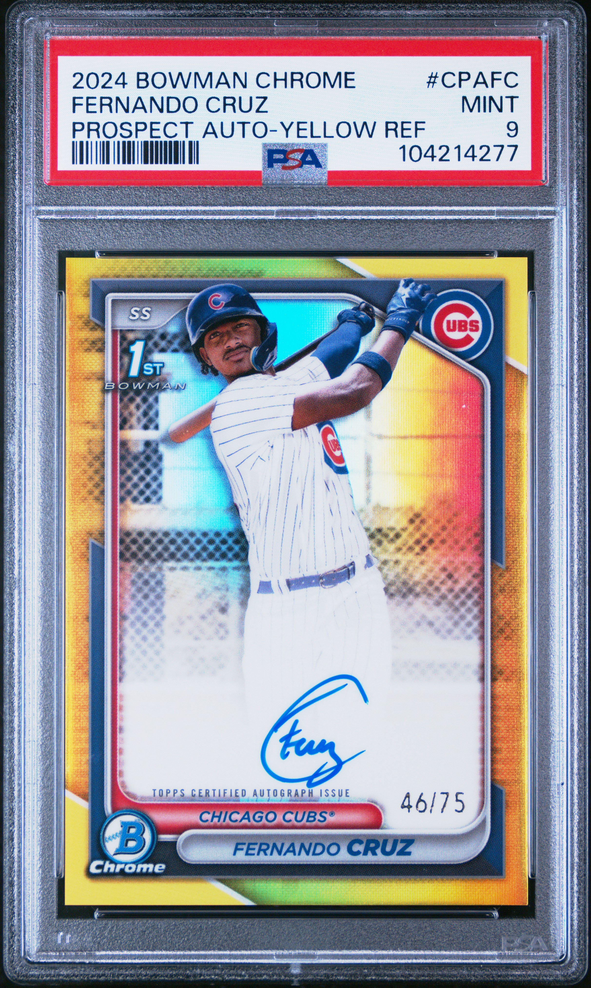 2024 Bowman Chrome Prospect Autographs Fernando Cruz #Cpafc (Prospect Auto-Yellow Ref) Mint 9 front