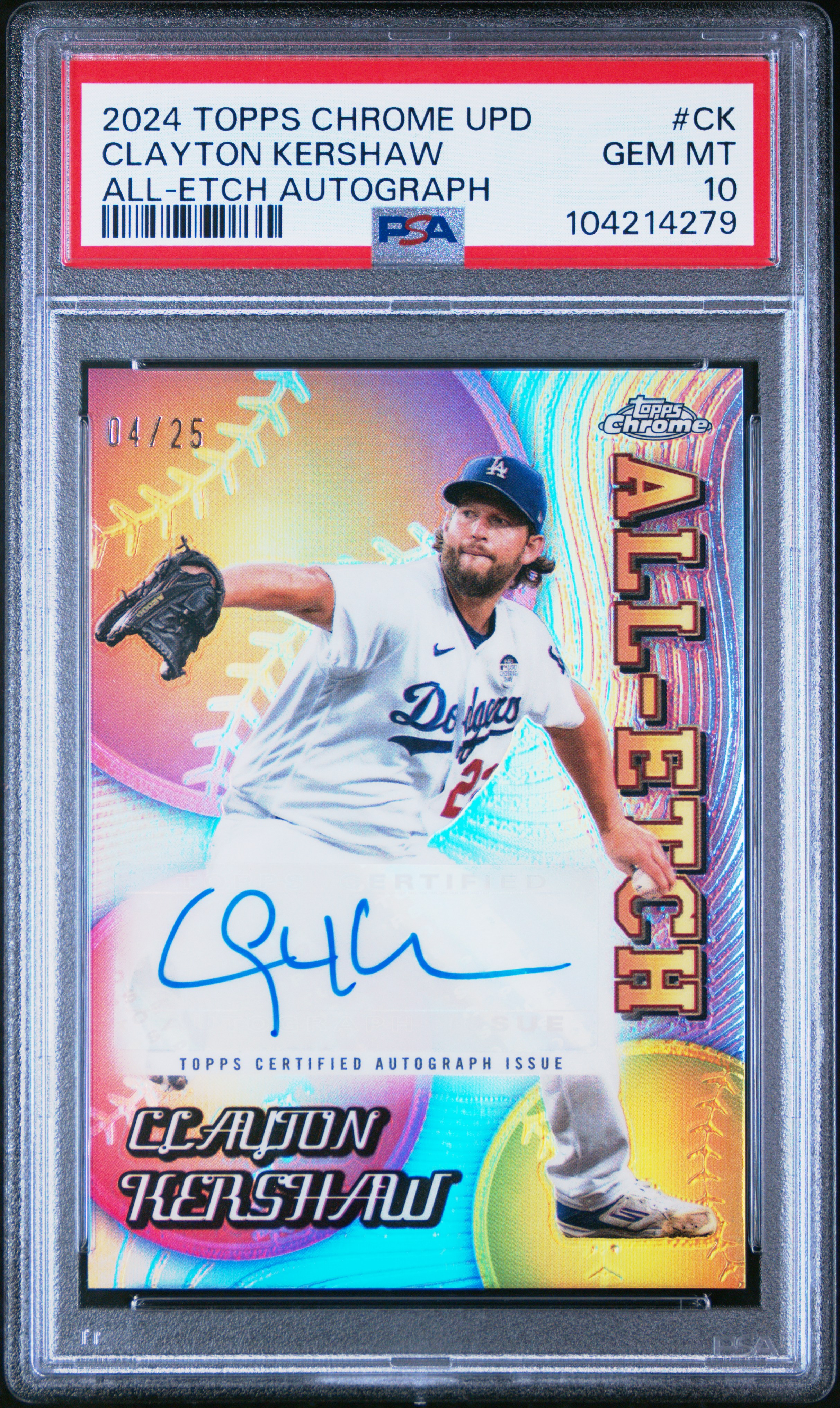 2024 Topps Chrome Update Chrome All-Etch Autographs Clayton Kershaw #Ck Gem Mt 10 front