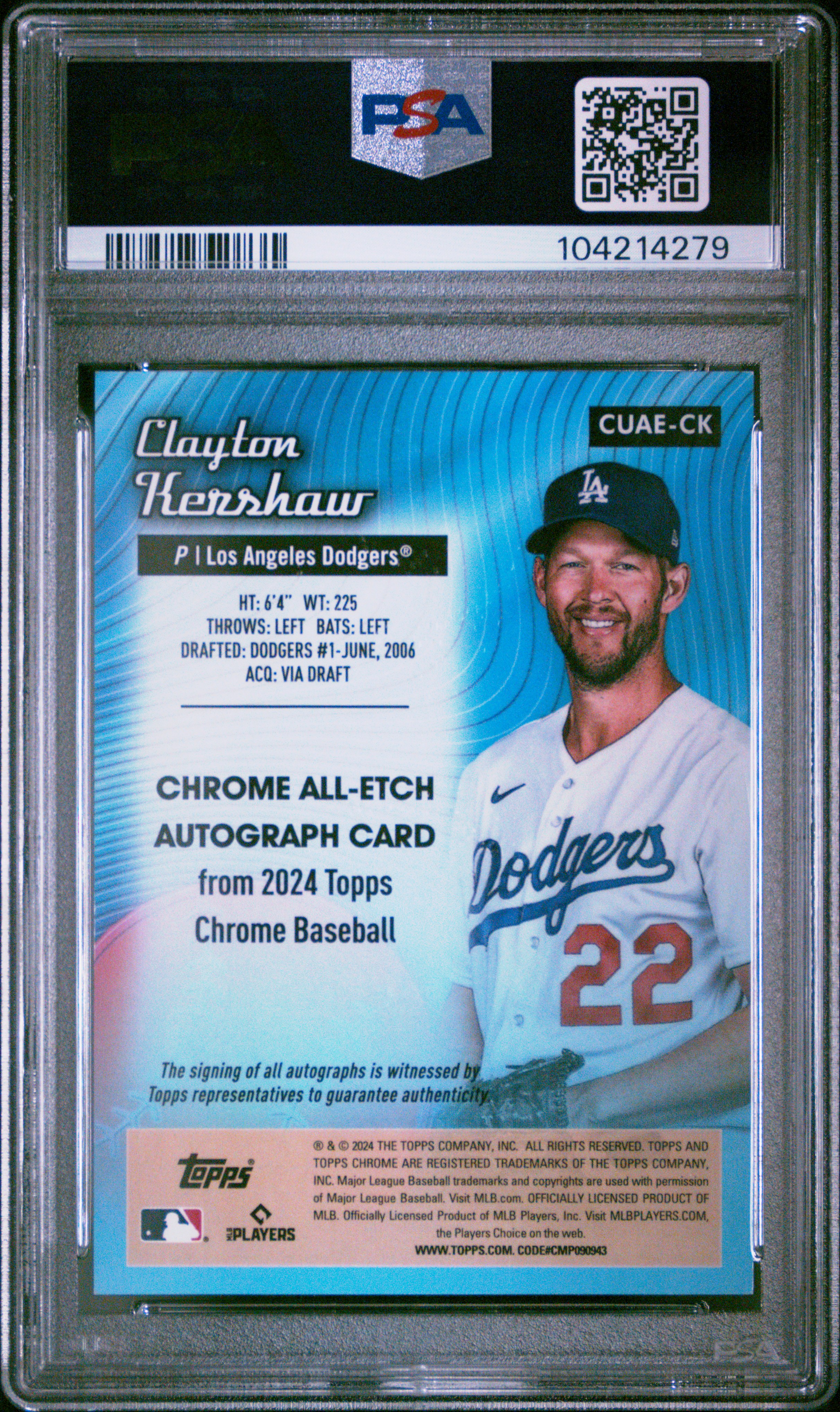 2024 Topps Chrome Update Chrome All-Etch Autographs Clayton Kershaw #Ck Gem Mt 10 back